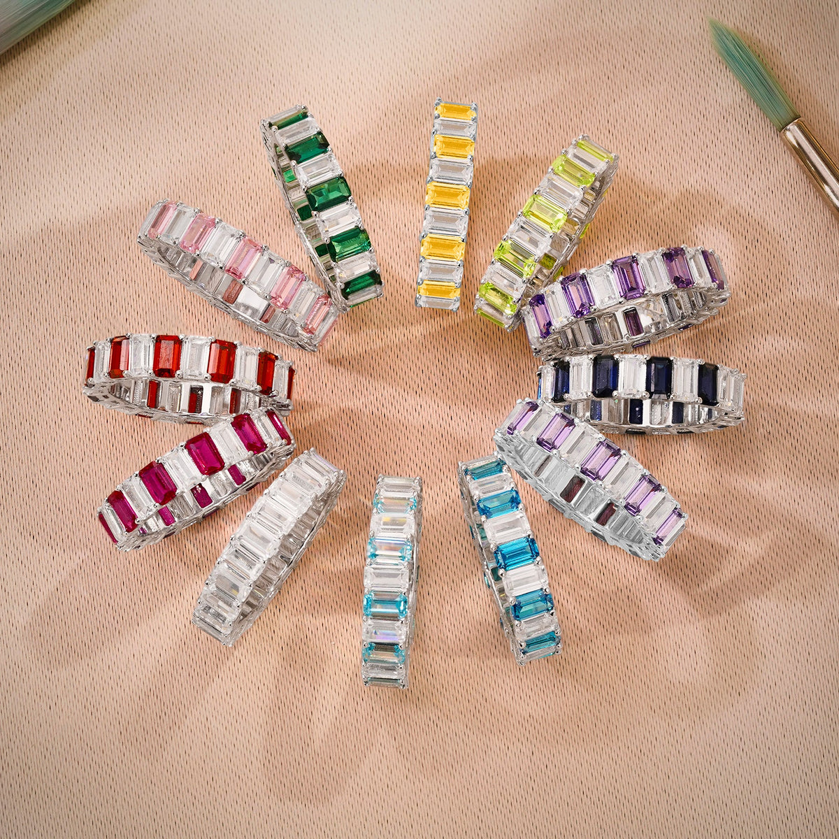 10 Carat Emerald Cut Birthstone - Multicolor Eternity Wedding Band
