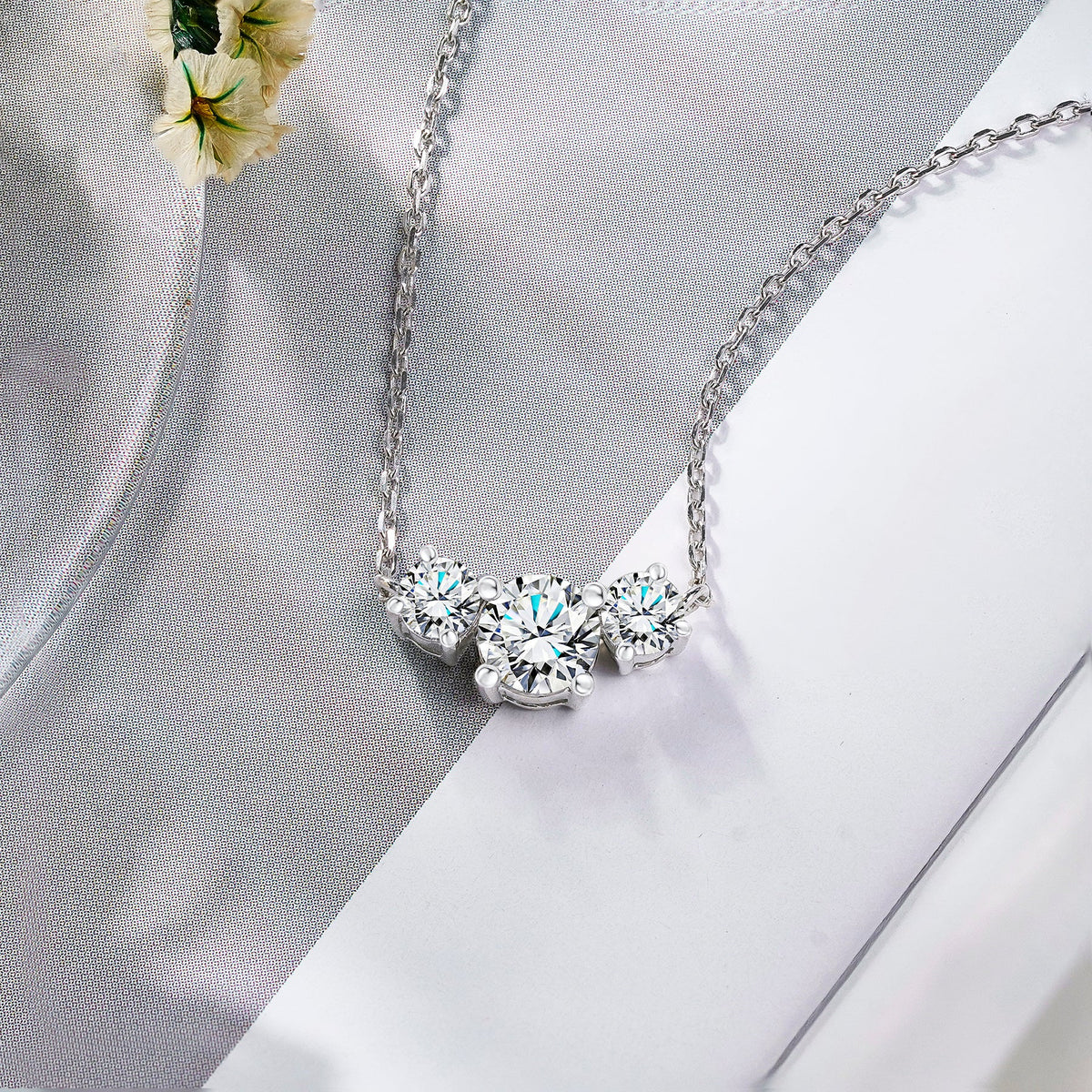 1 Carat Lab Diamond Round Cut Three Stones Necklace