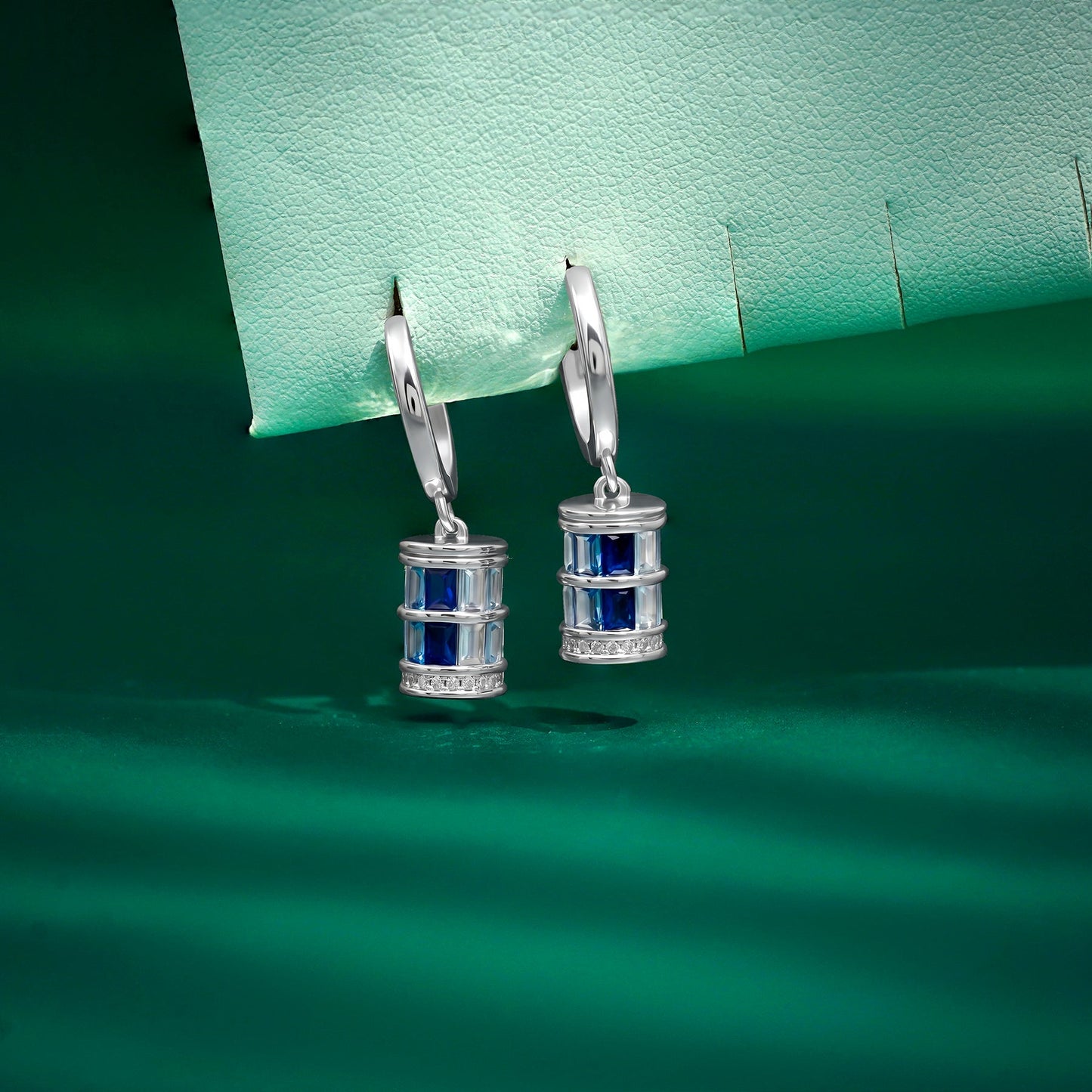 Elegant Blue Cylinder Drop Hoop Earrings – Modern Minimalist Dangle Jewelry