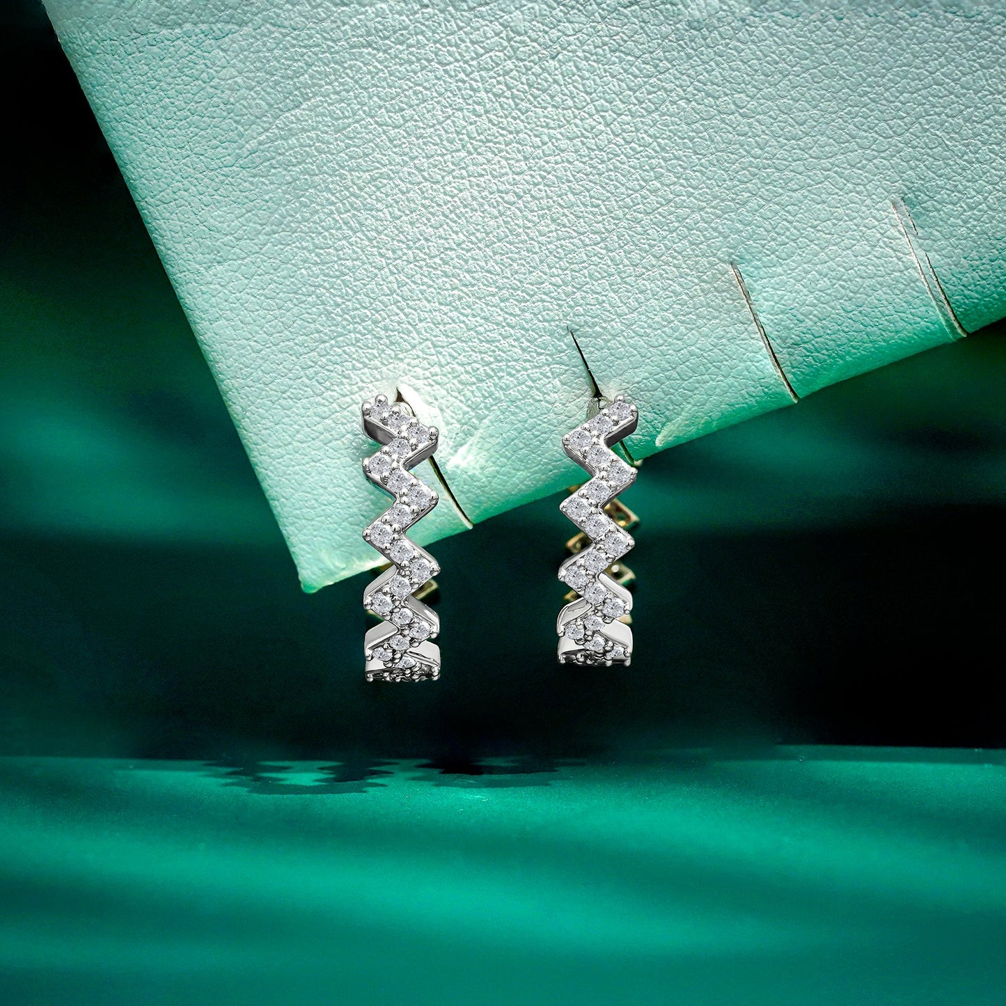 Modern Zigzag Crystal Hoop Earrings – Modern Stud Hoops