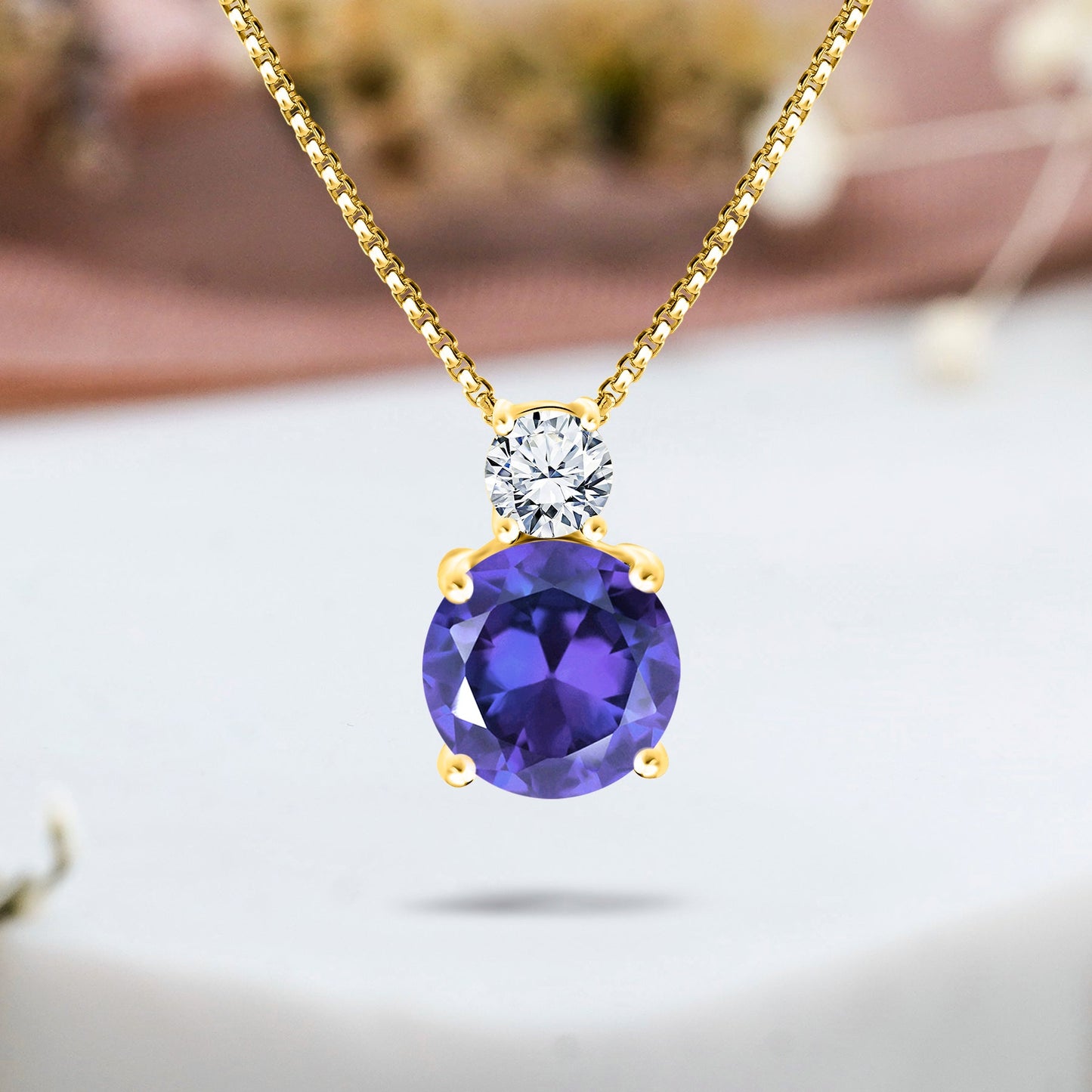 3.75 Carat Birthstone Dangling Round Cut Necklace