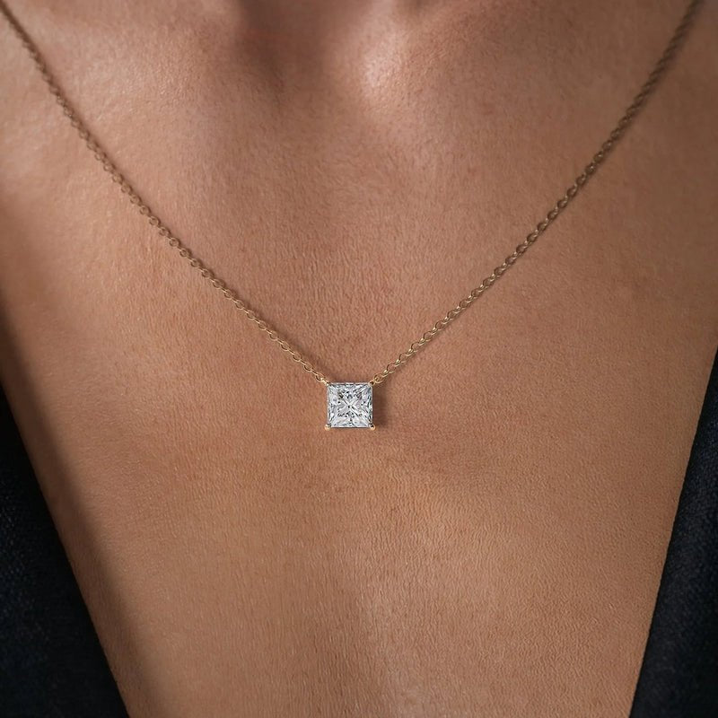 2.00 Carat Princess Cut Diamond Pendant Necklace for Women