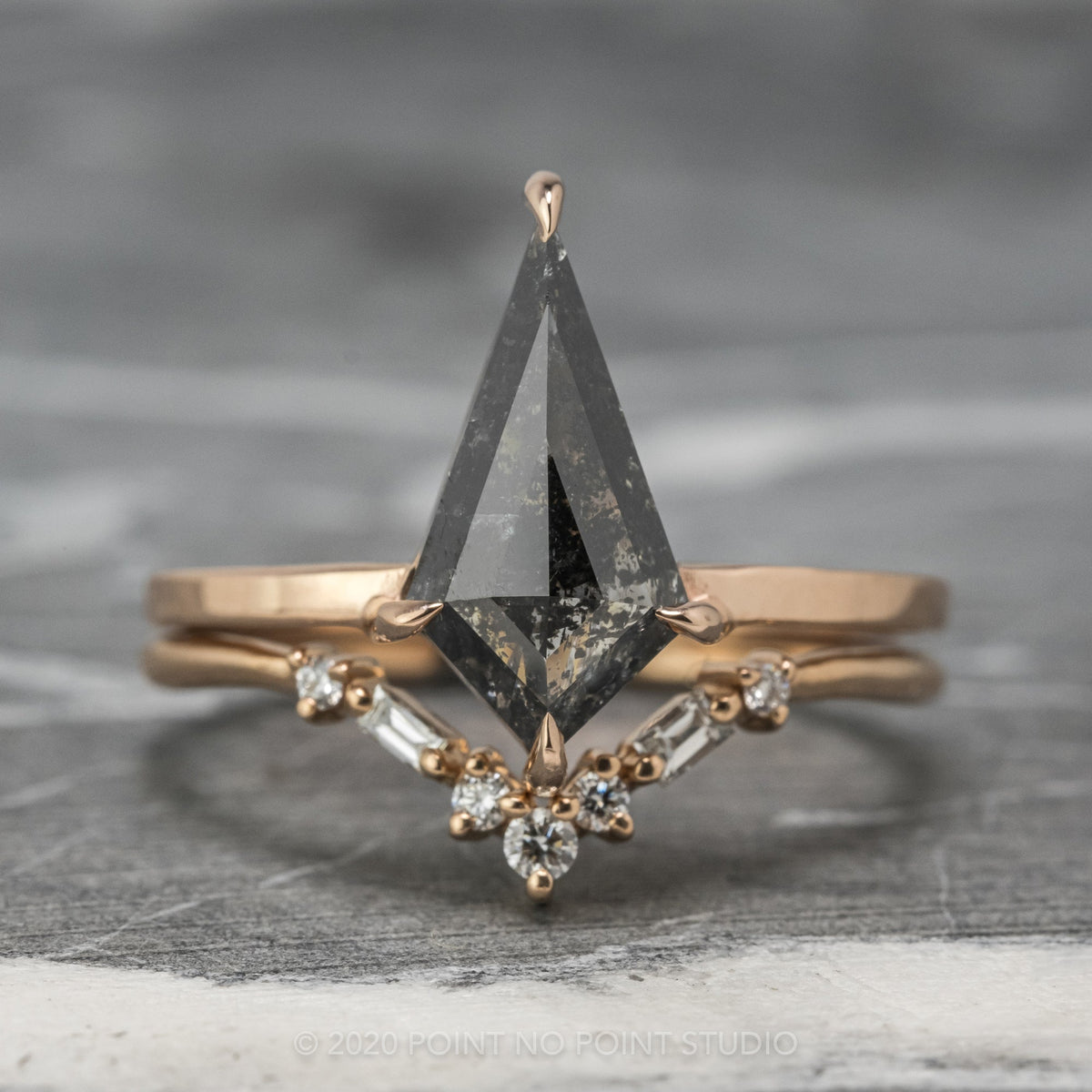 1.08 Carat Black Salt and Pepper Kite Diamond Engagement Ring, Jane Setting