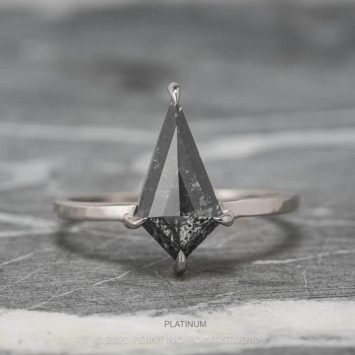 1.08 Carat Black Salt and Pepper Kite Diamond Engagement Ring, Jane Setting