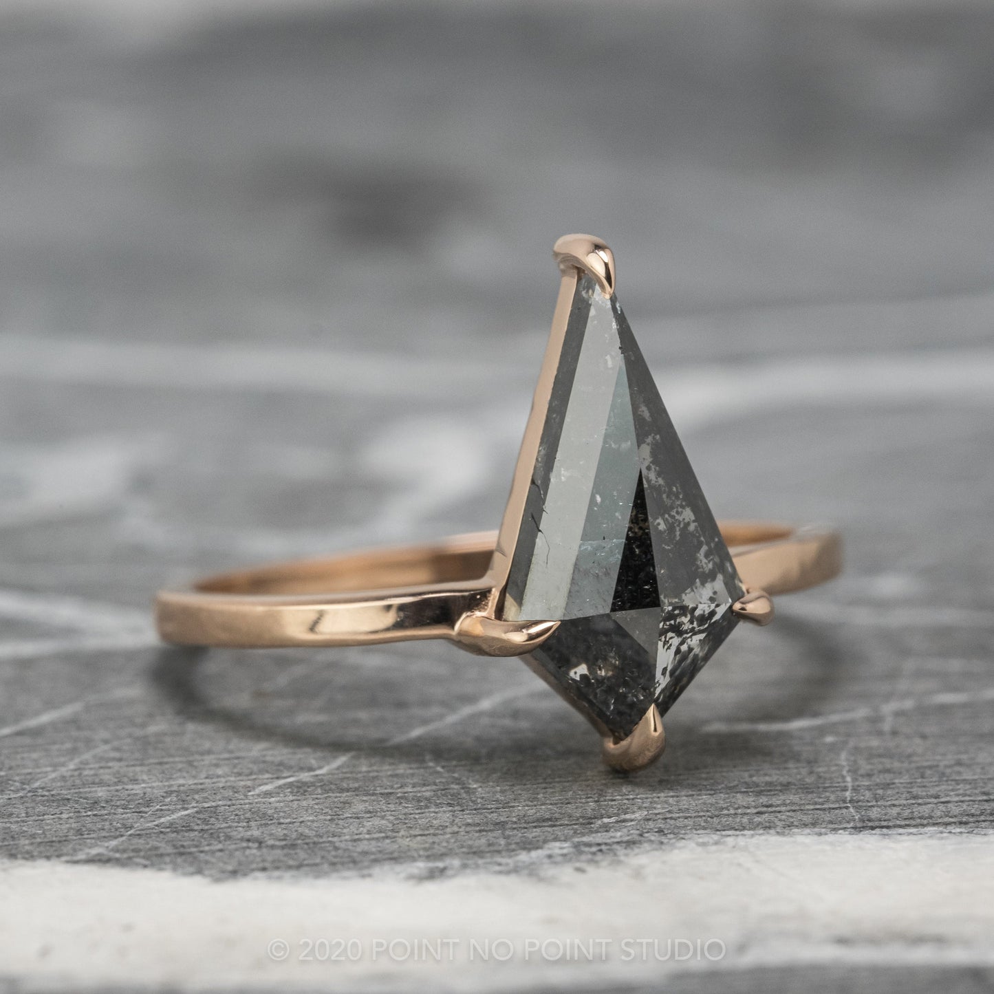 1.08 Carat Black Salt and Pepper Kite Diamond Engagement Ring, Jane Setting