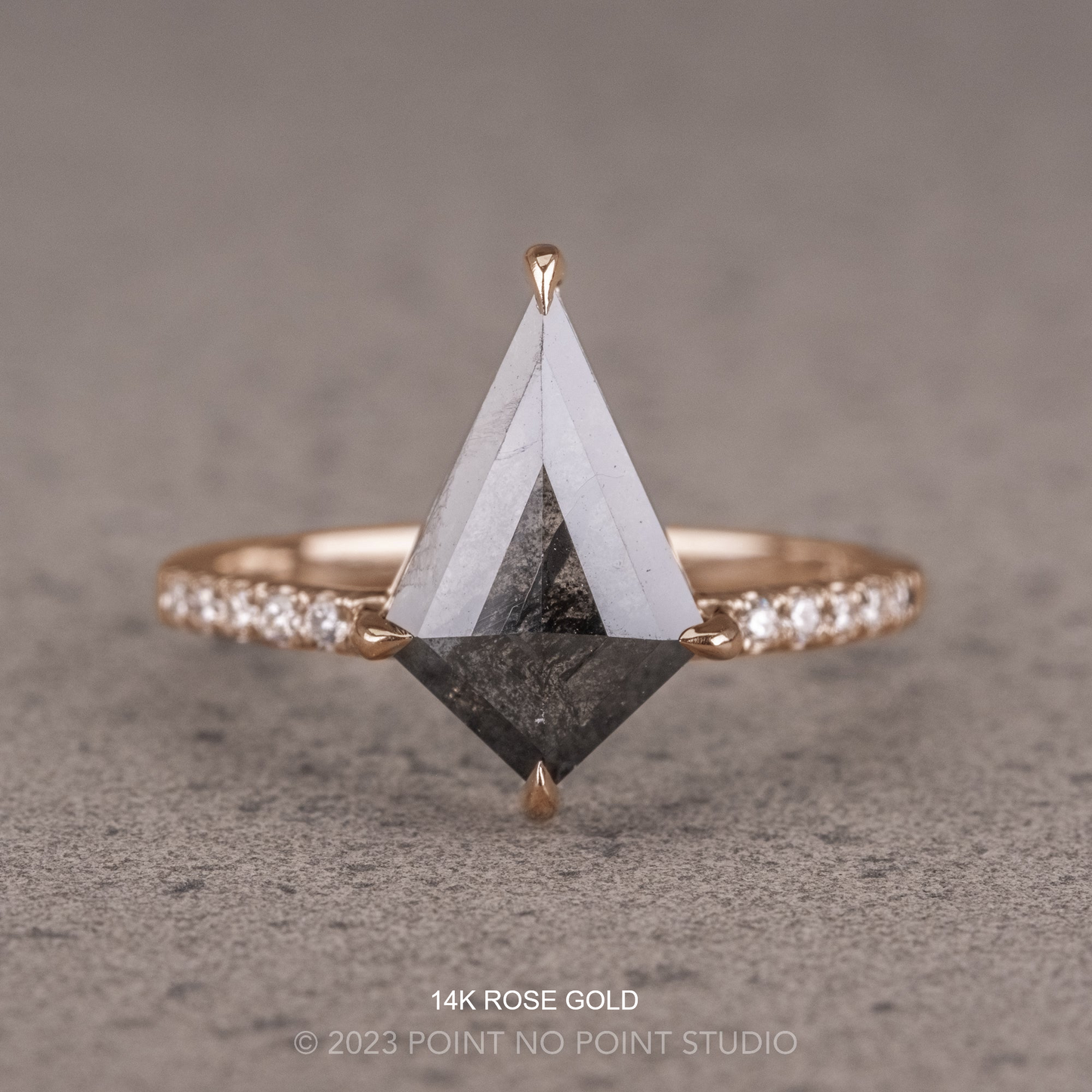 1.38 Carat Black Salt and Pepper Kite Diamond Engagement Ring, Jules Setting