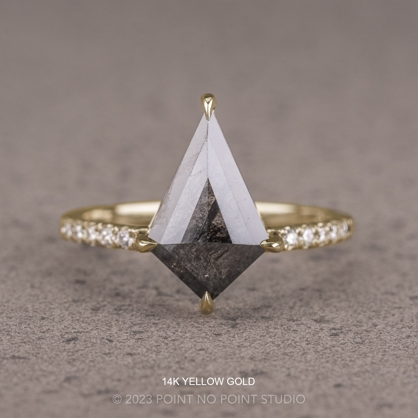 1.38 Carat Black Salt and Pepper Kite Diamond Engagement Ring, Jules Setting