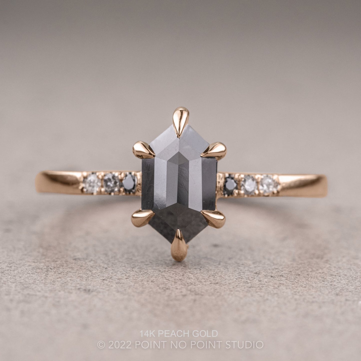 1.39 Carat Black Hexagon Diamond Engagement Ring, Ombre Jules Setting