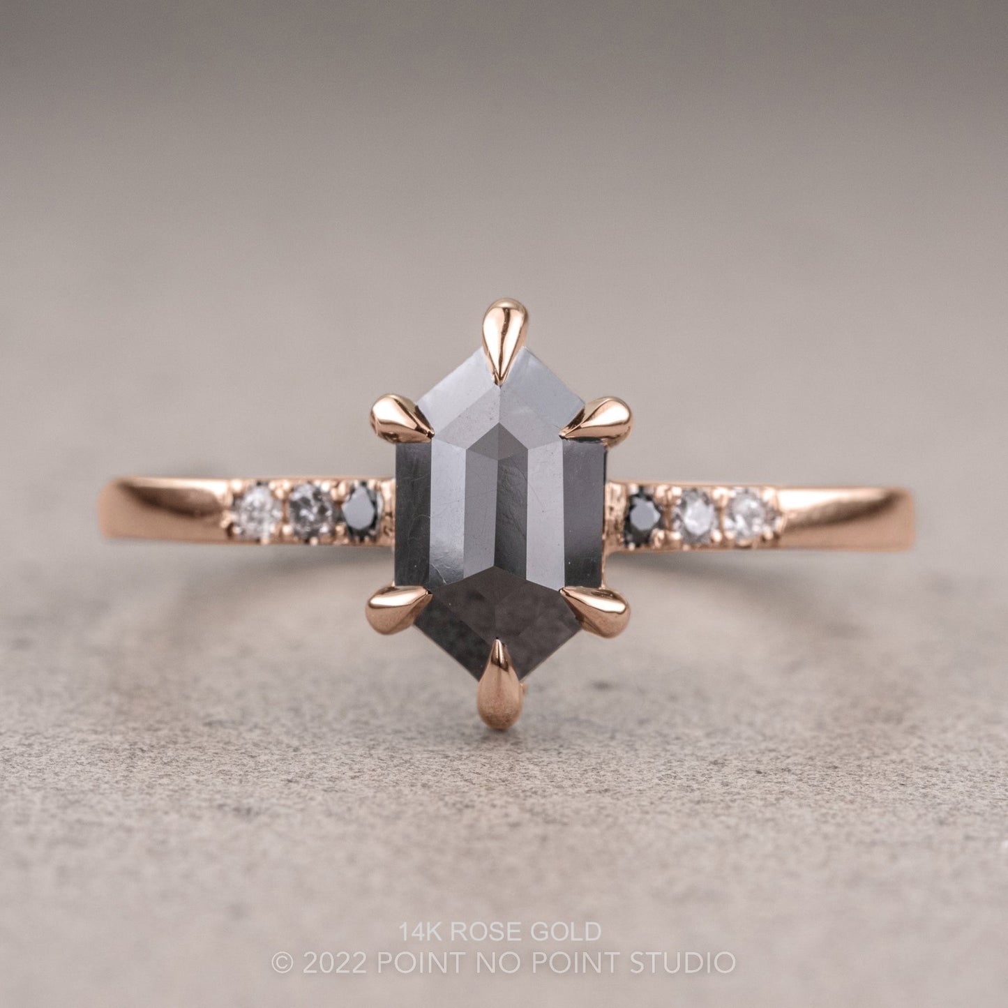 1.39 Carat Black Hexagon Diamond Engagement Ring, Ombre Jules Setting