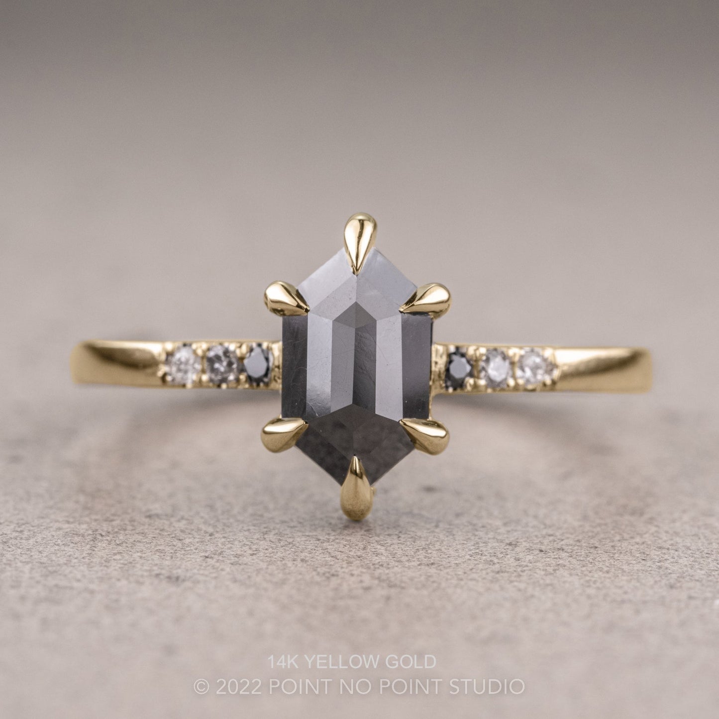 1.39 Carat Black Hexagon Diamond Engagement Ring, Ombre Jules Setting