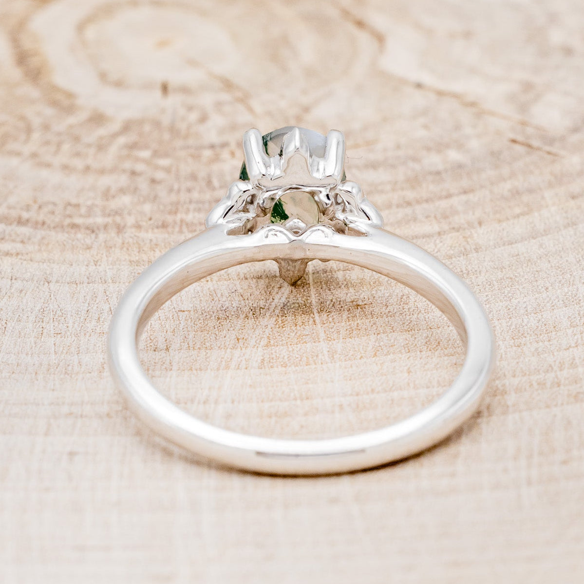 "Zella" - Oval Cut Moss Agate Engagement Ring With Diamond Accents