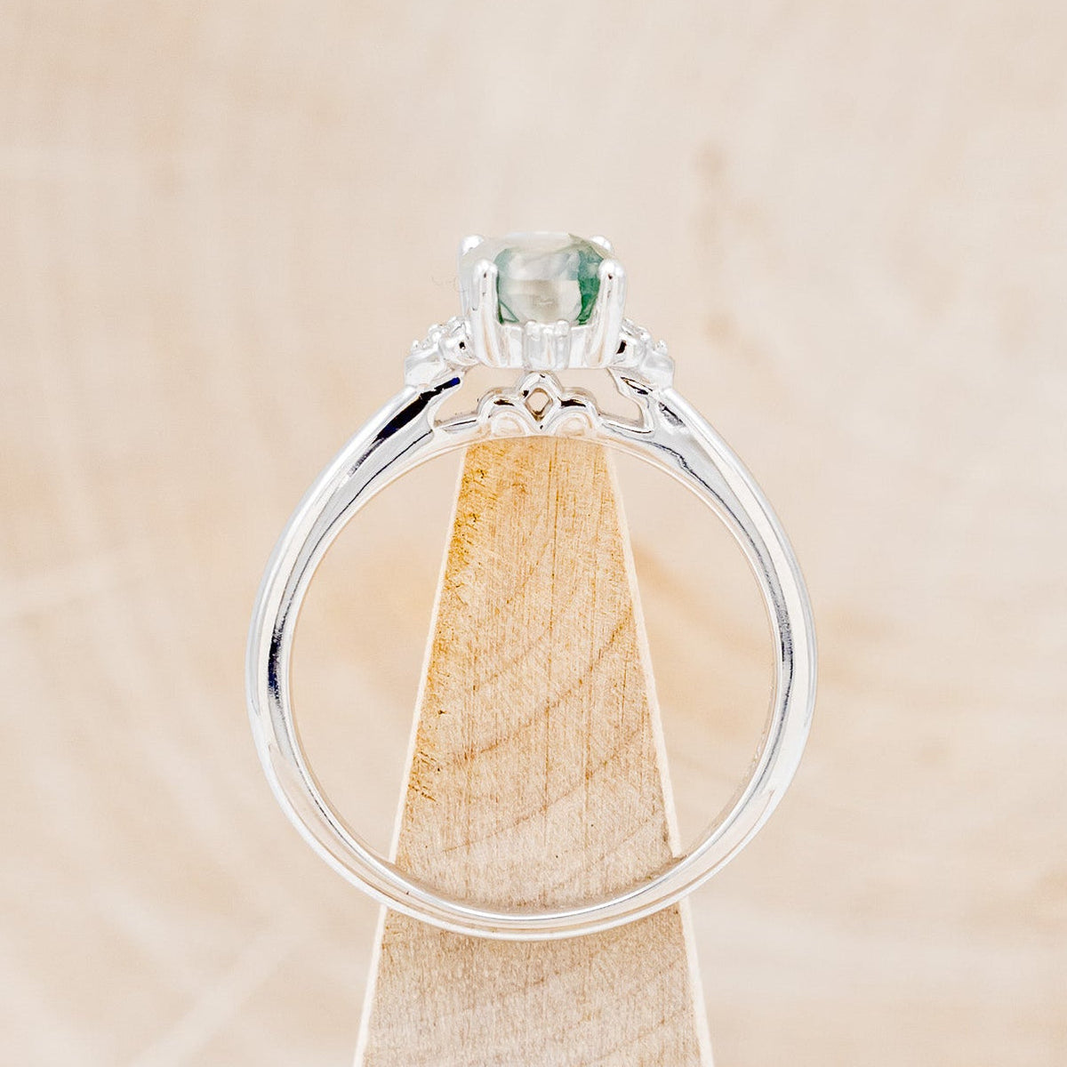 "Zella" - Oval Cut Moss Agate Engagement Ring With Diamond Accents