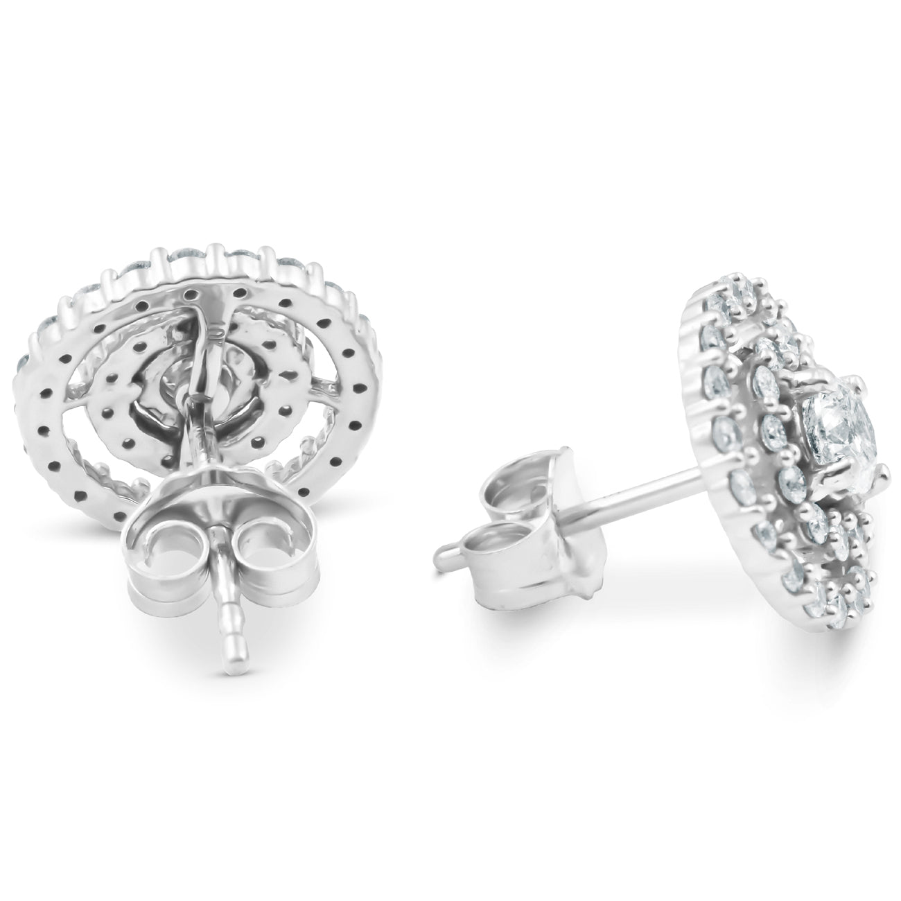1Ct Diamond Double Halo Studs Screw Back Womens Earrings White Gold 10.2MM