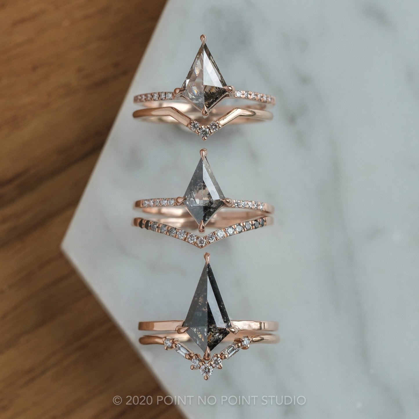 1.08 Carat Black Salt and Pepper Kite Diamond Engagement Ring, Jane Setting
