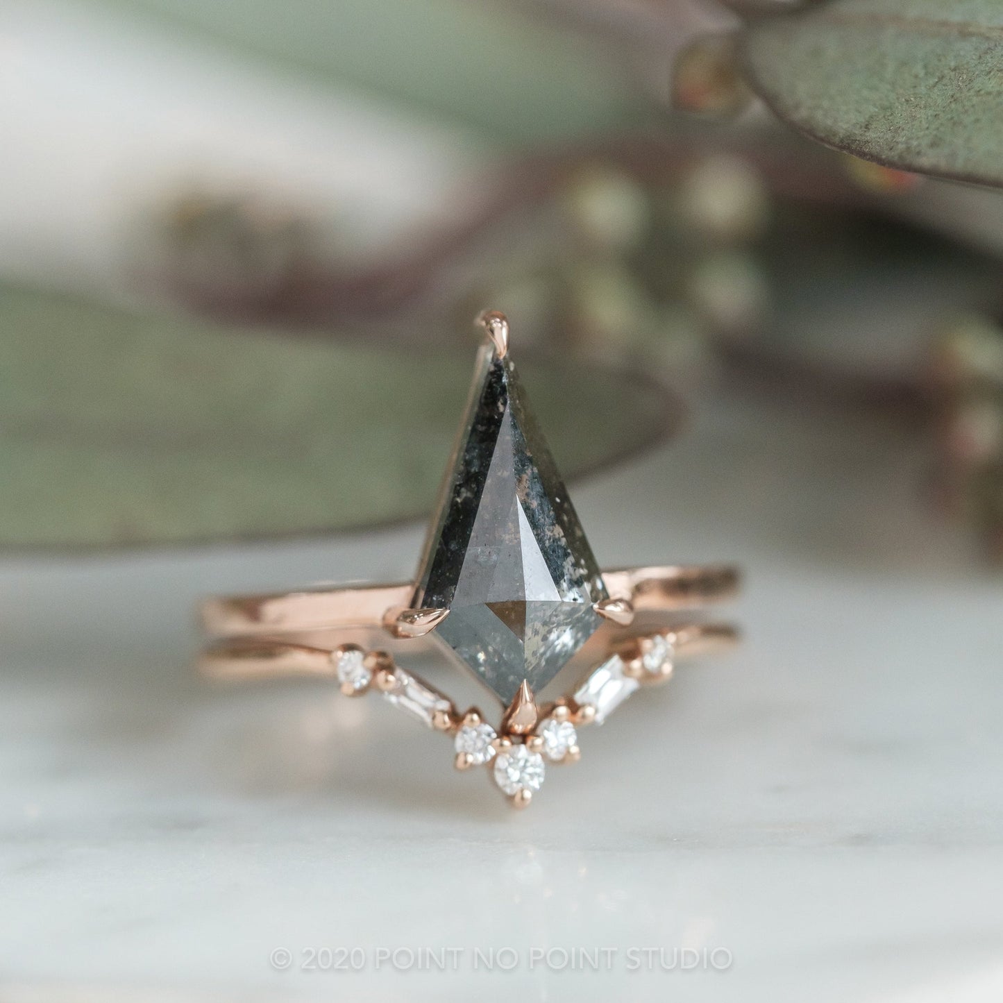 1.08 Carat Black Salt and Pepper Kite Diamond Engagement Ring, Jane Setting
