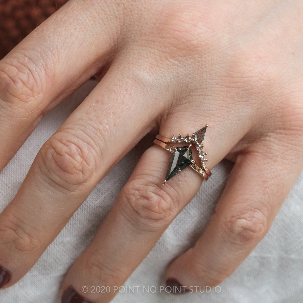 1.08 Carat Black Salt and Pepper Kite Diamond Engagement Ring, Jane Setting