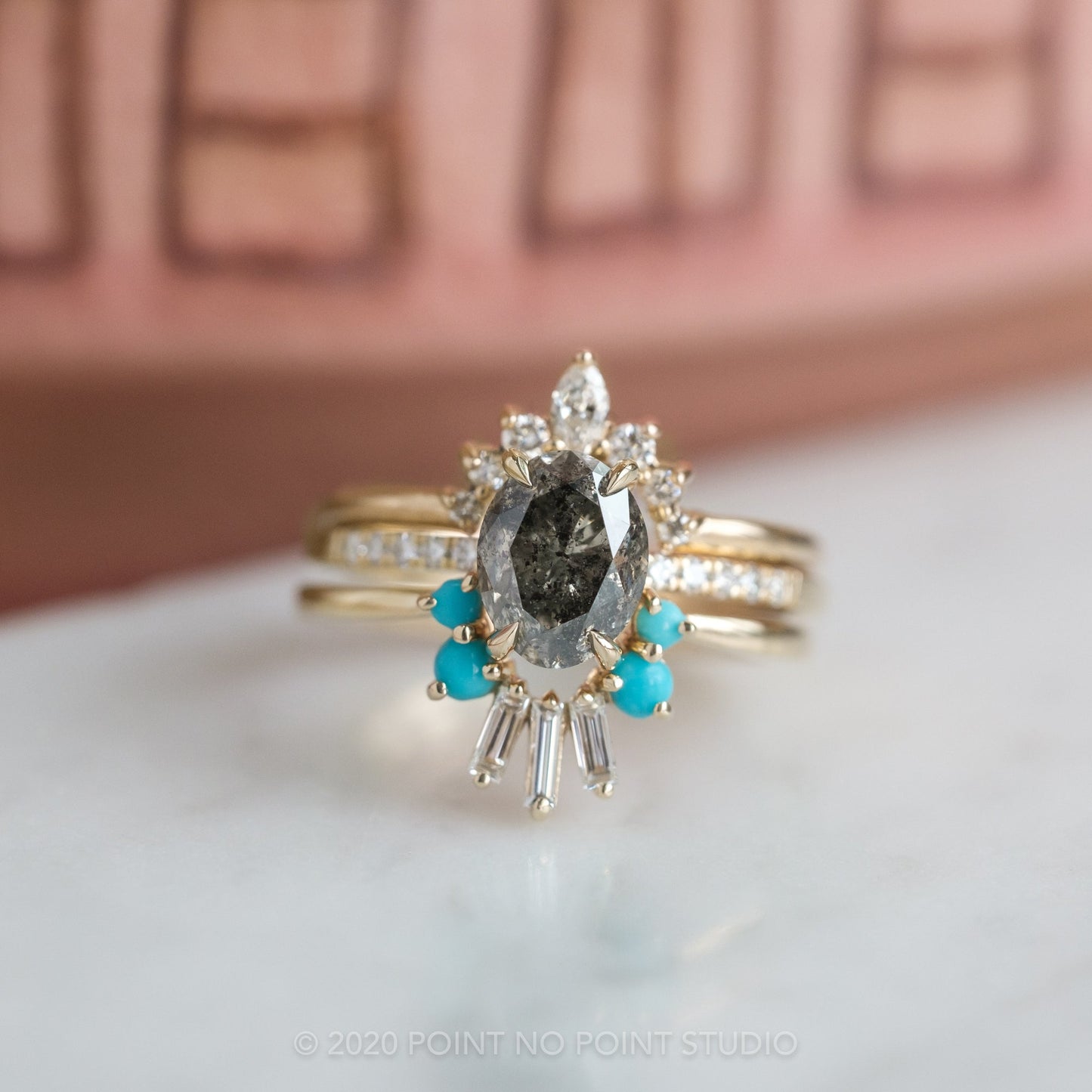 2.23 Carat Salt and Pepper Oval Diamond Engagement Ring, Basket Jules Setting