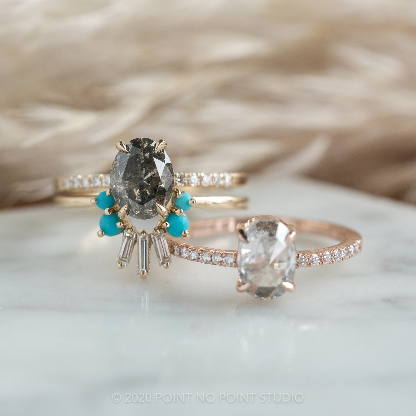 2.23 Carat Salt and Pepper Oval Diamond Engagement Ring, Basket Jules Setting