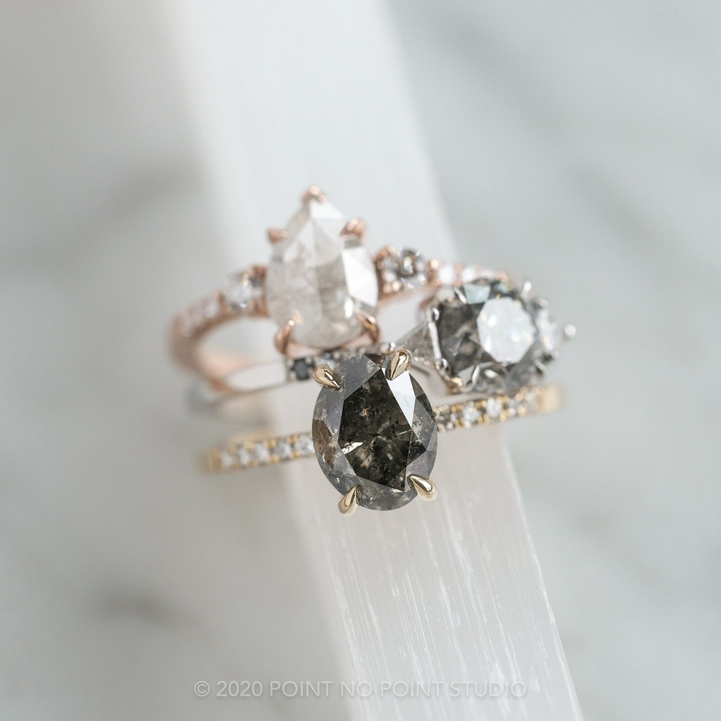 2.23 Carat Salt and Pepper Oval Diamond Engagement Ring, Basket Jules Setting