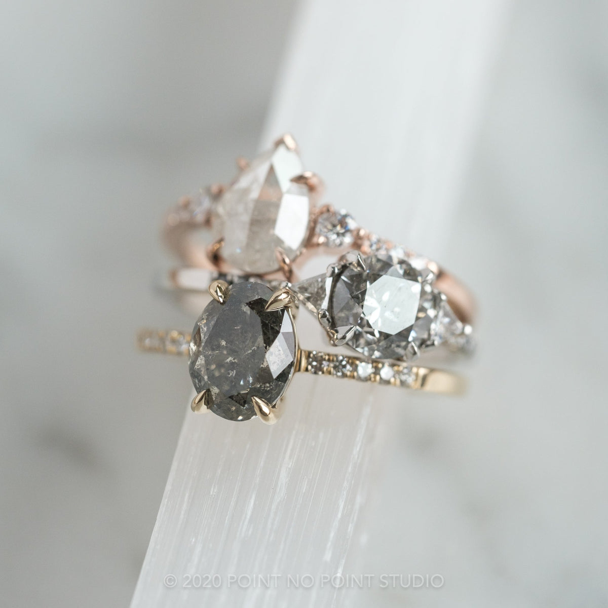 2.23 Carat Salt and Pepper Oval Diamond Engagement Ring, Basket Jules Setting