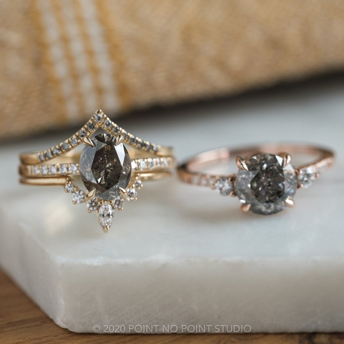 2.23 Carat Salt and Pepper Oval Diamond Engagement Ring, Basket Jules Setting