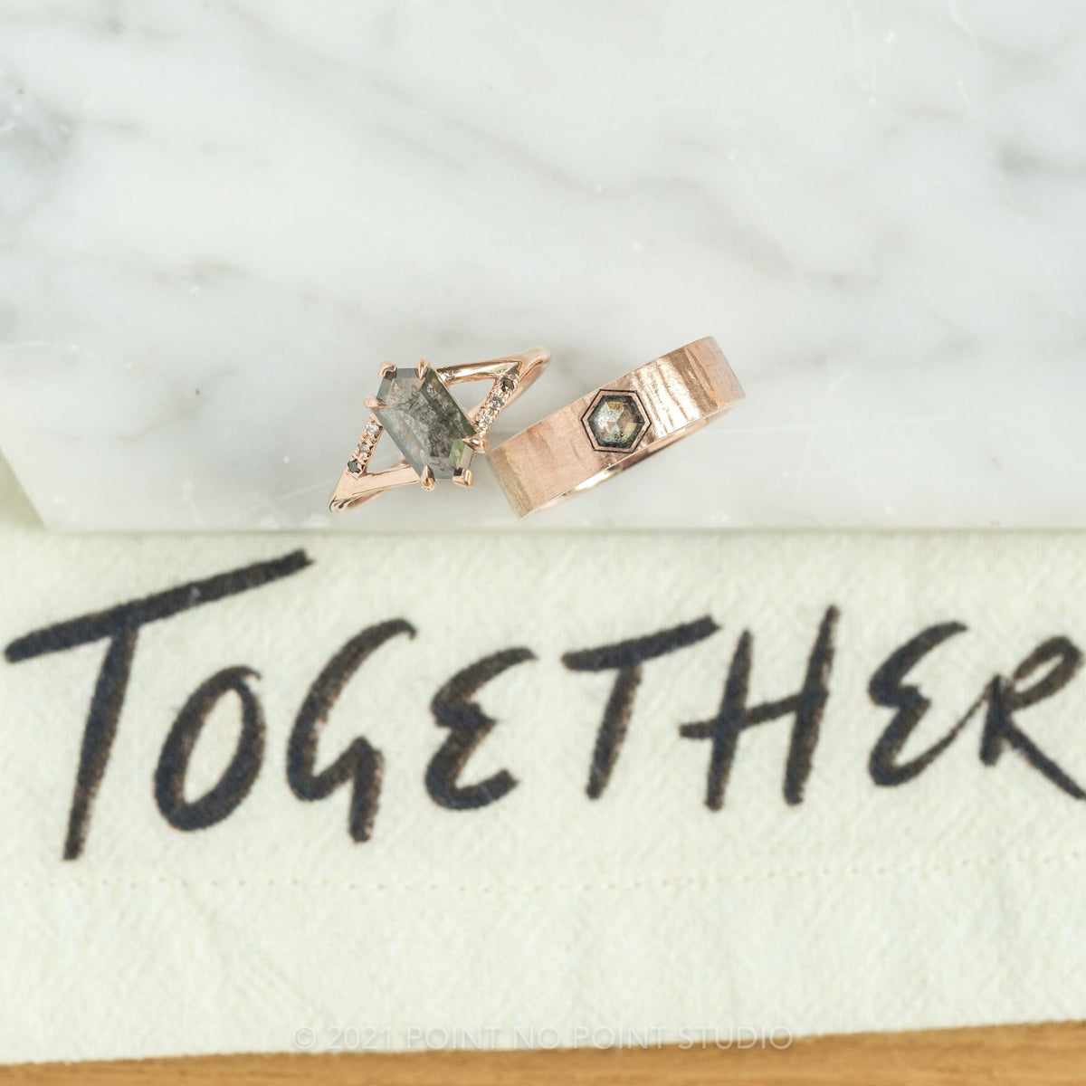 1.75 Carat Black Salt and Pepper Hexagon Diamond Engagement Ring, Ombre Sirena Setting
