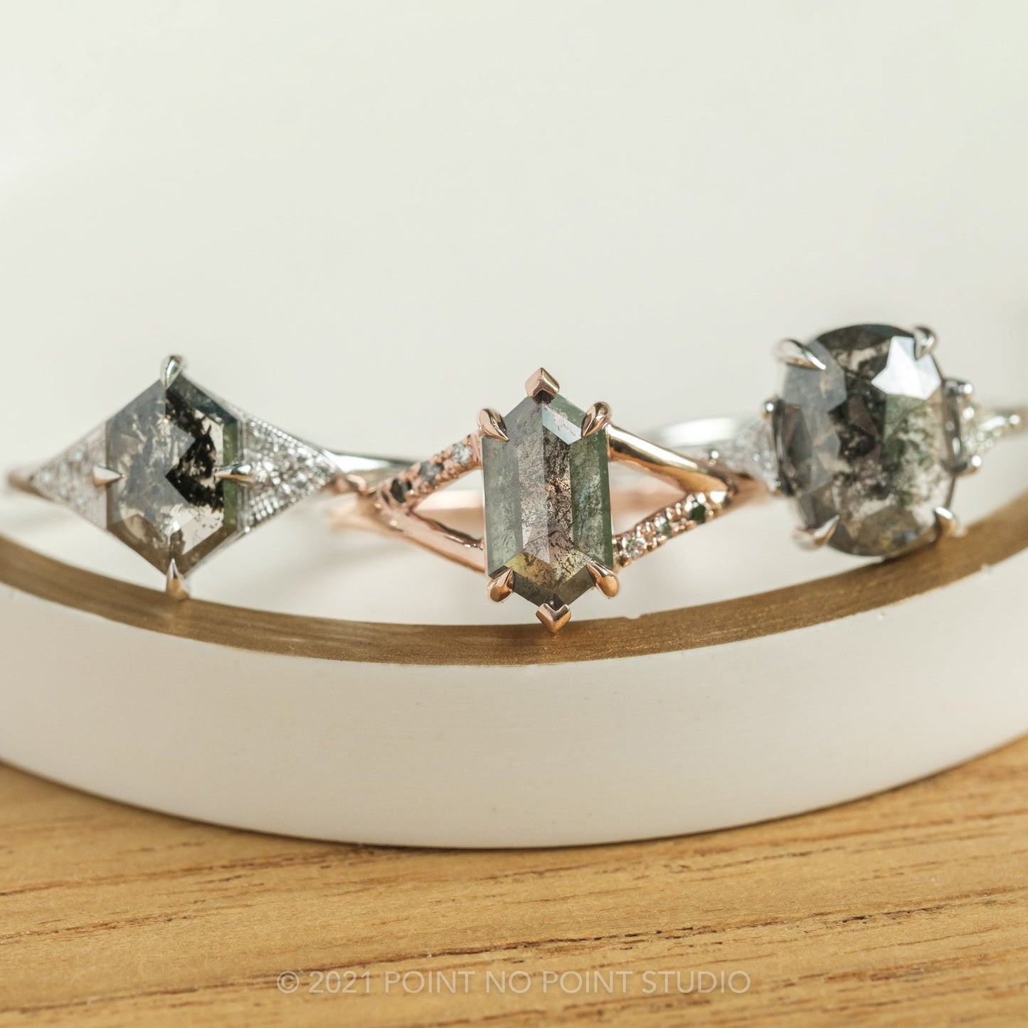 1.75 Carat Black Salt and Pepper Hexagon Diamond Engagement Ring, Ombre Sirena Setting