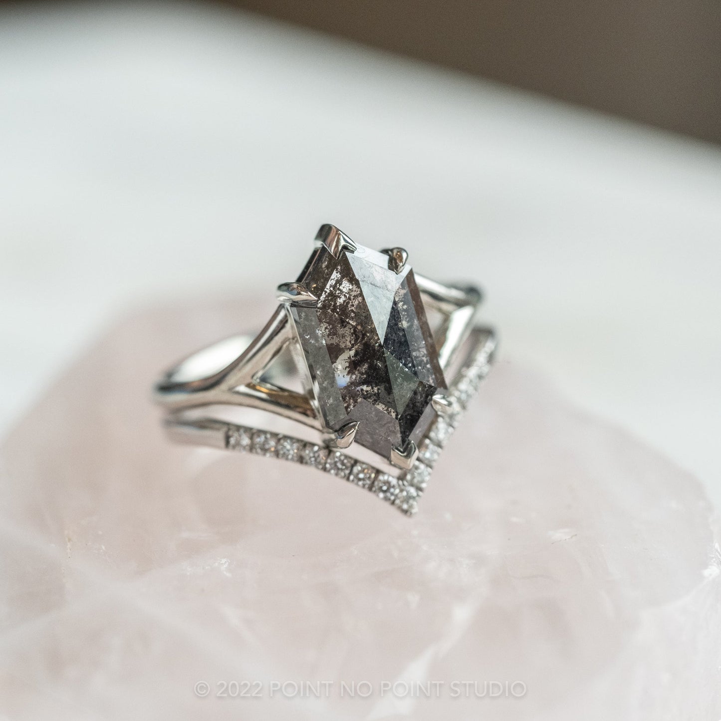 1.87 Carat Black Hexagon Diamond Engagement Ring, Charlize Setting