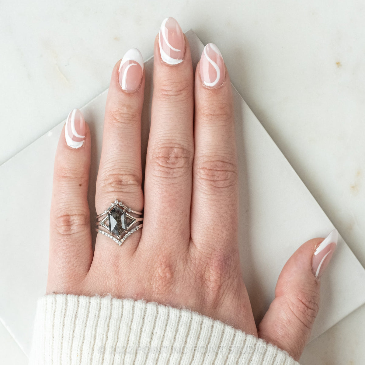 1.87 Carat Black Hexagon Diamond Engagement Ring, Charlize Setting