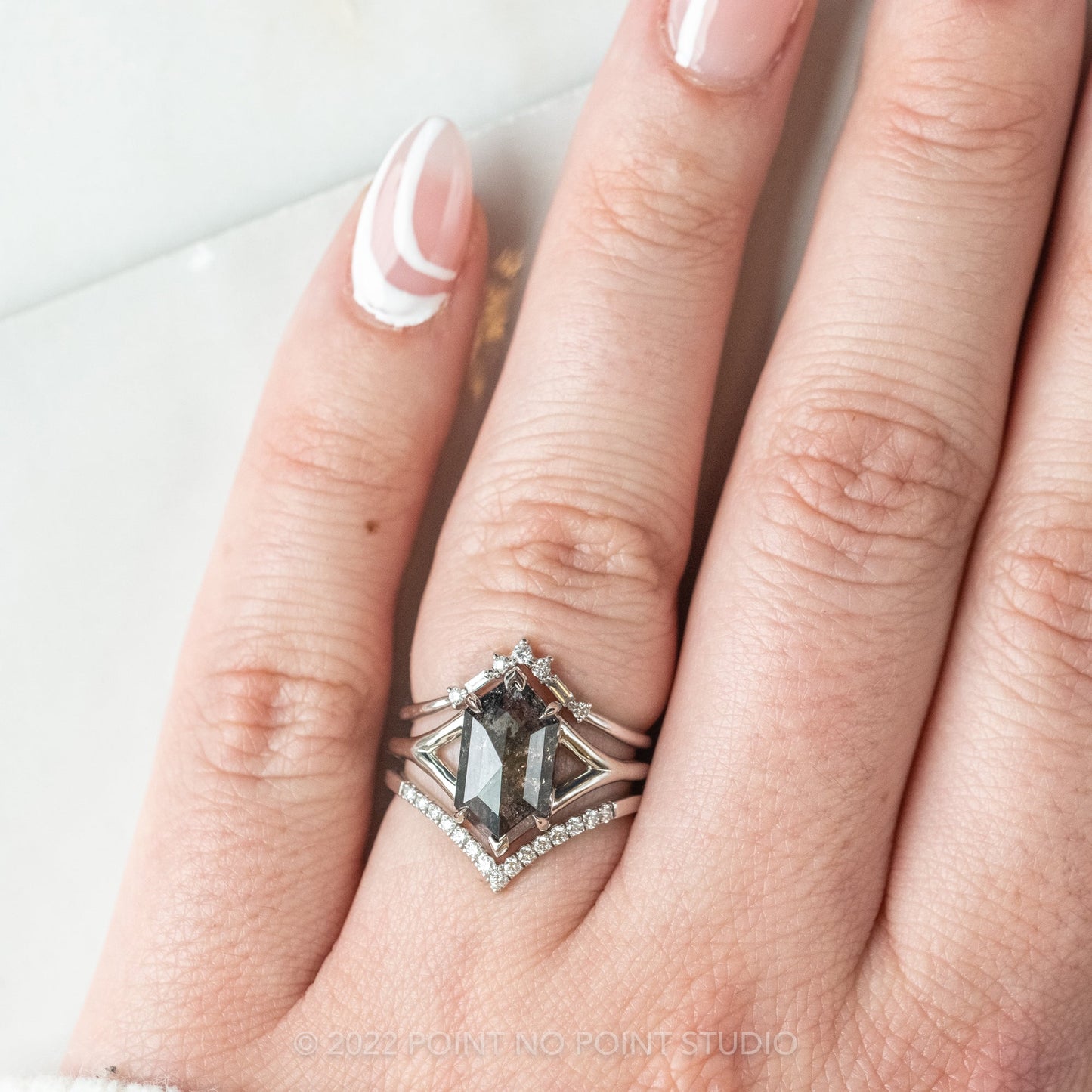 1.87 Carat Black Hexagon Diamond Engagement Ring, Charlize Setting