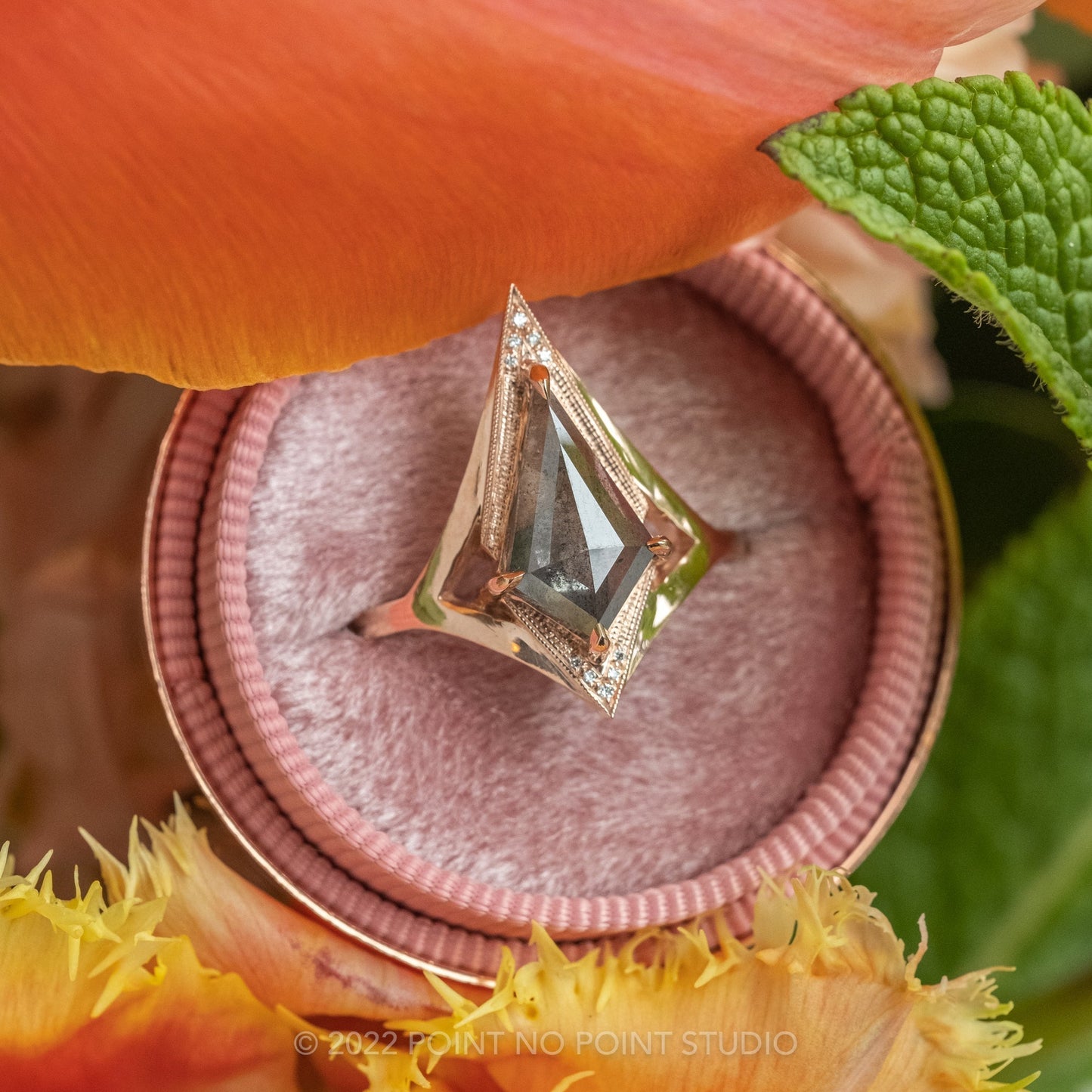 1.79 Carat Salt and Pepper Kite Diamond Engagement Ring, Arwen Setting