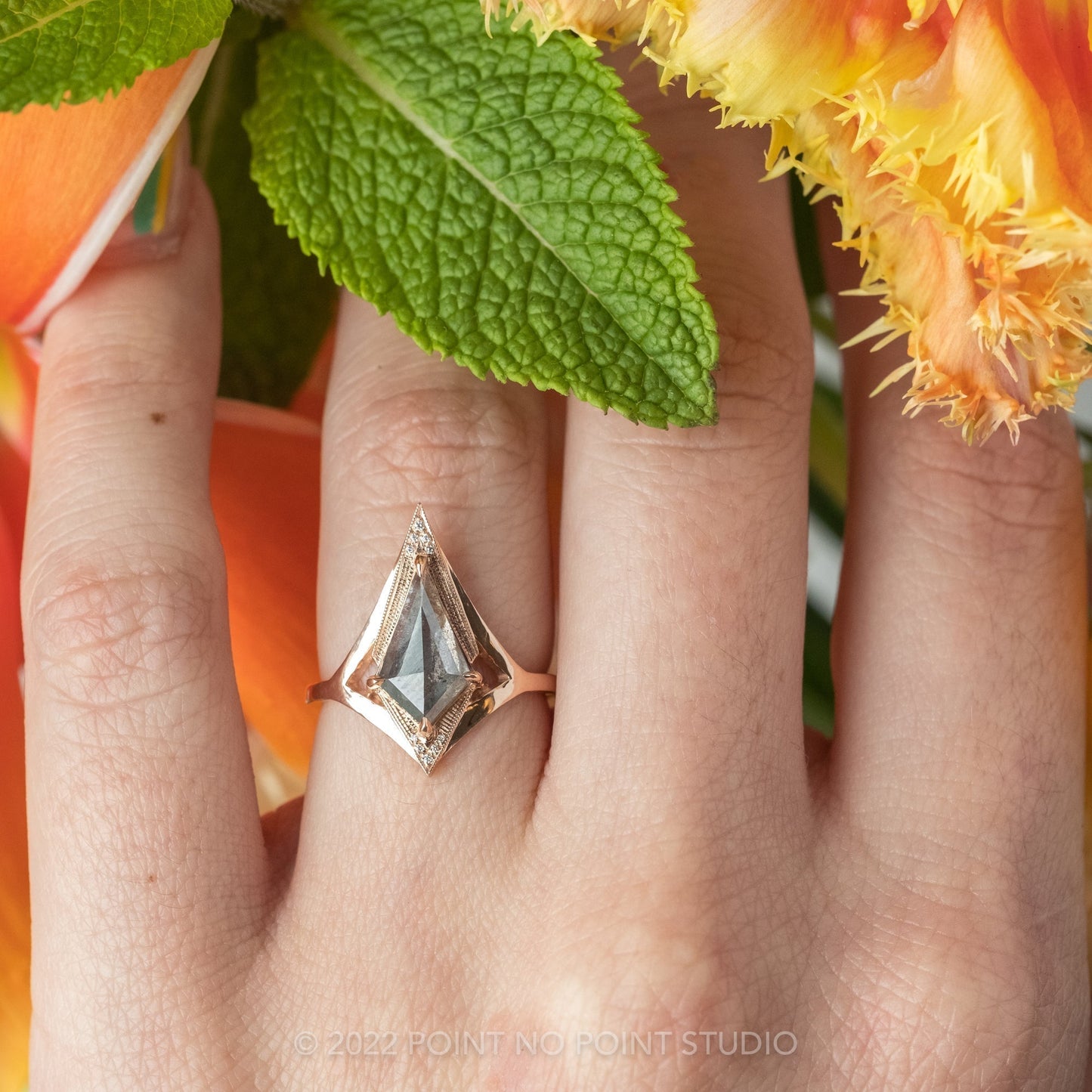 1.79 Carat Salt and Pepper Kite Diamond Engagement Ring, Arwen Setting