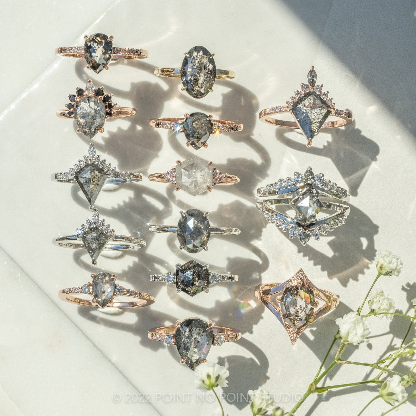 1.53 Carat Black Salt and Pear Diamond Engagement Ring, Eliza Setting