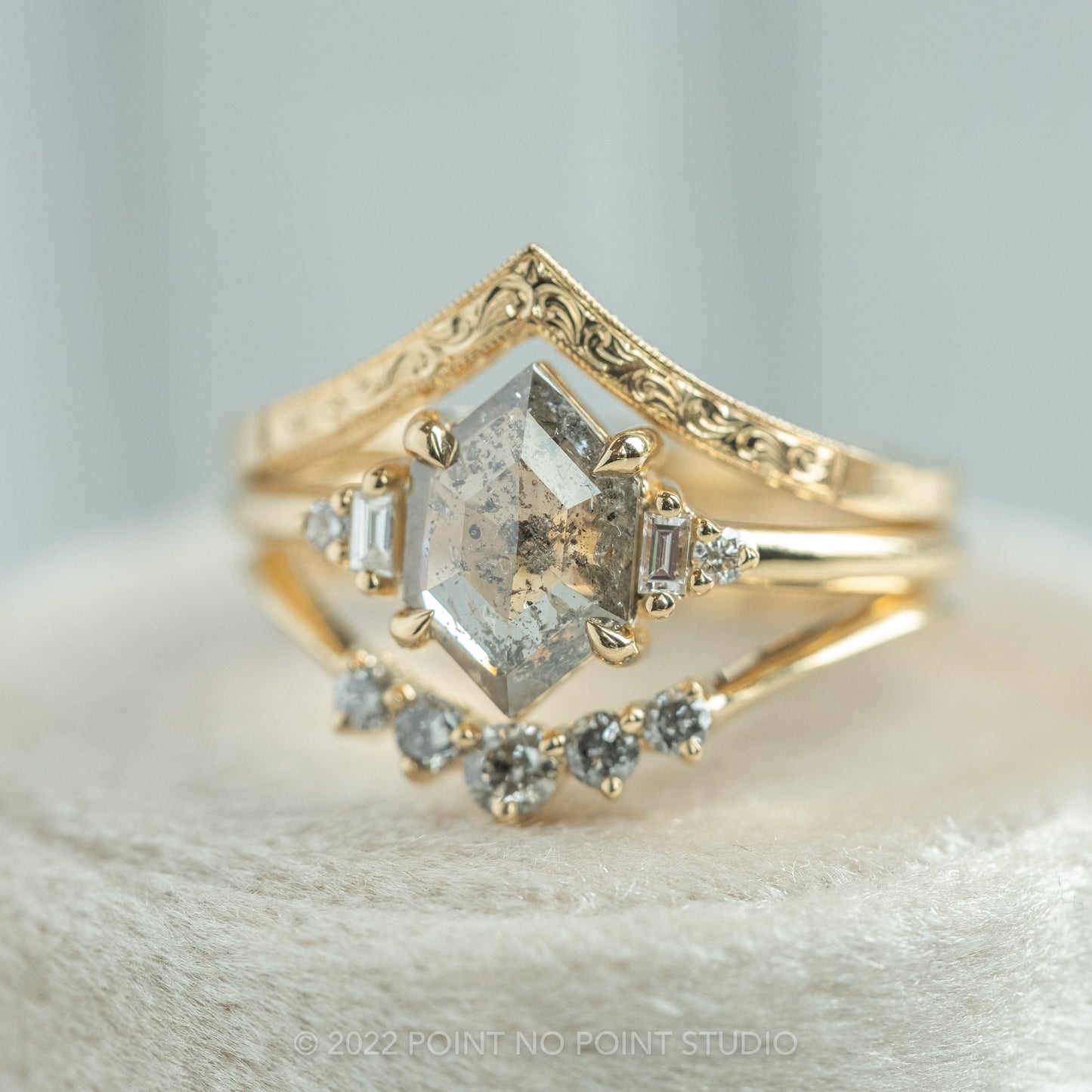 1.01 Carat Betty Salt and Pepper Hexagon Diamond Engagement Ring, Betty Setting