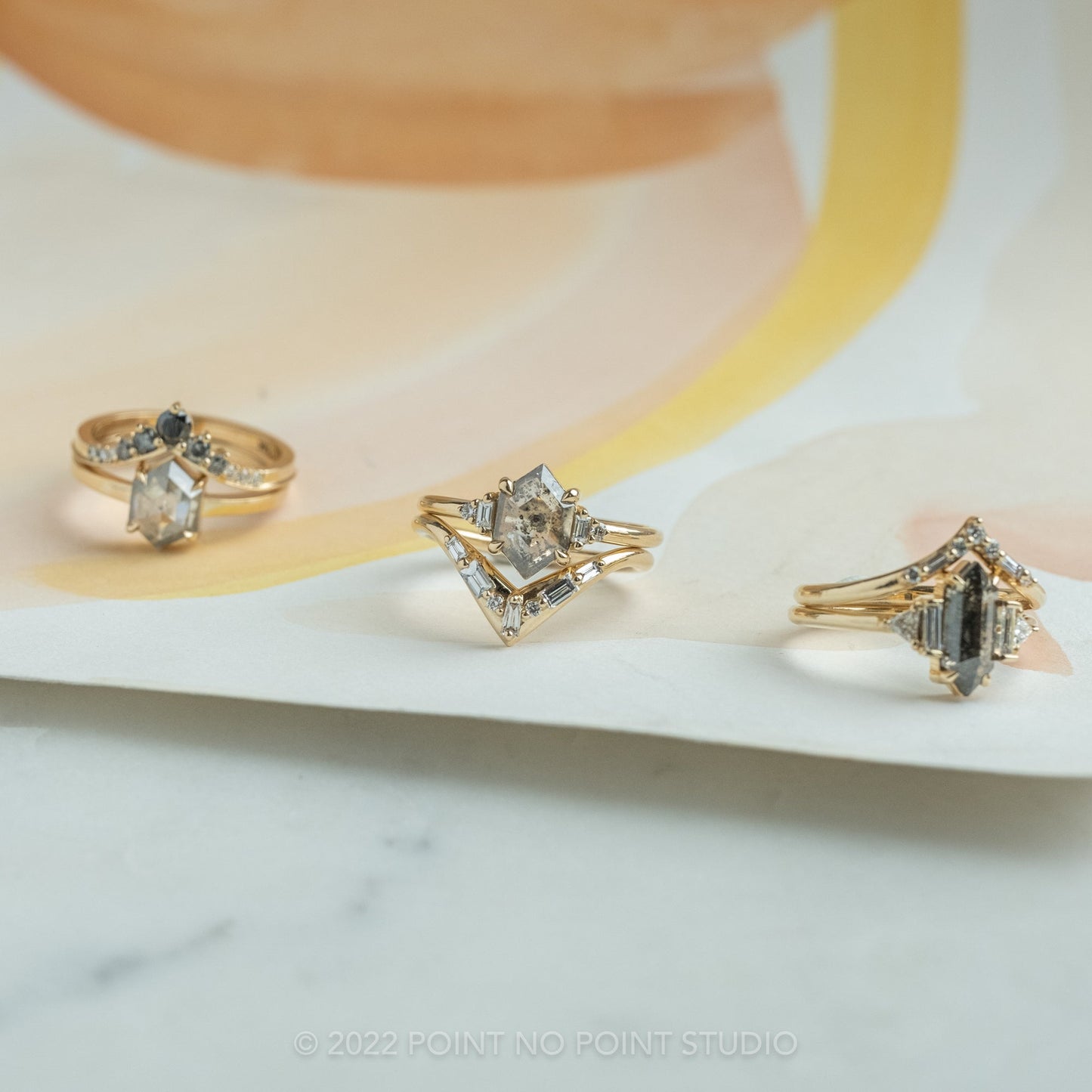 1.01 Carat Betty Salt and Pepper Hexagon Diamond Engagement Ring, Betty Setting