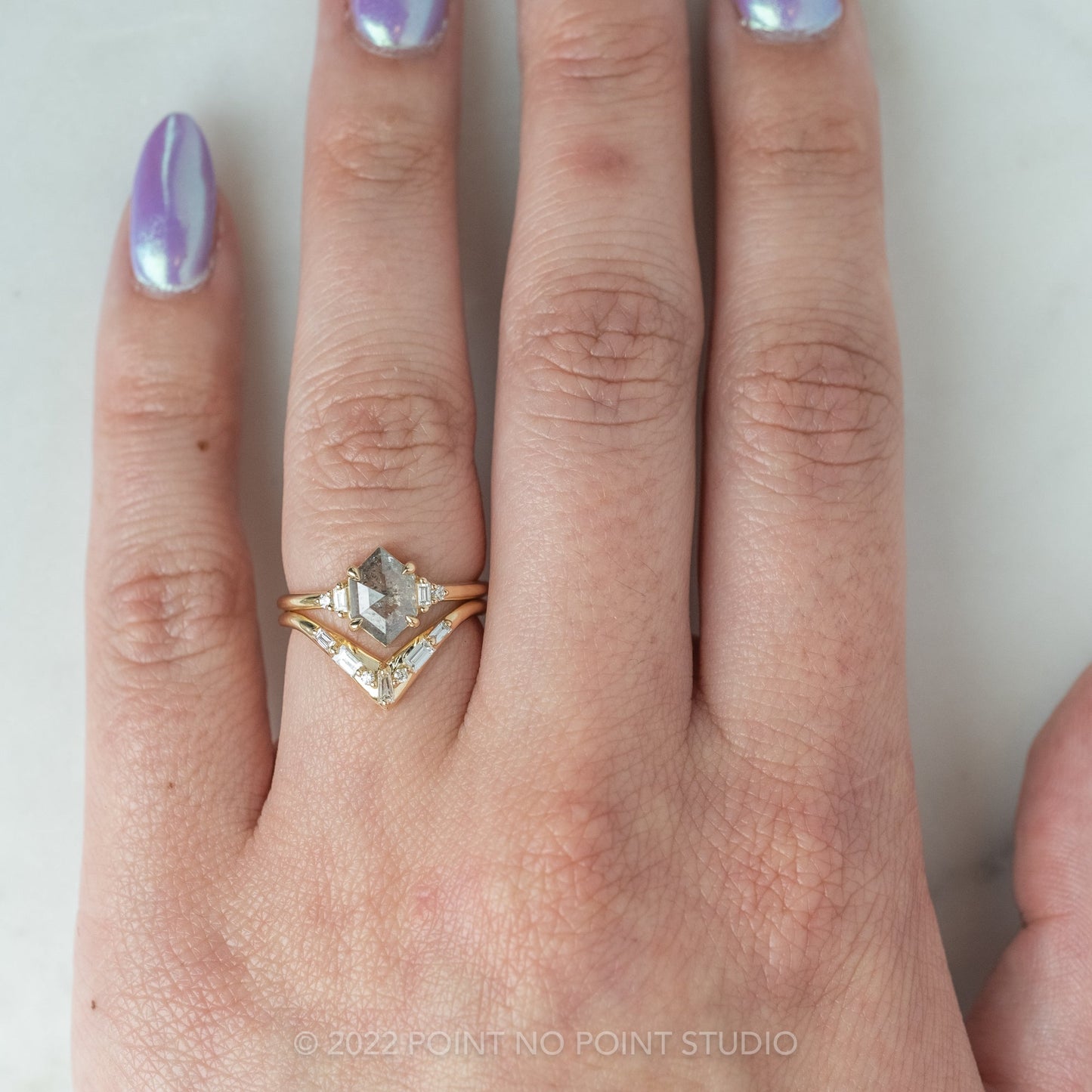 1.01 Carat Betty Salt and Pepper Hexagon Diamond Engagement Ring, Betty Setting