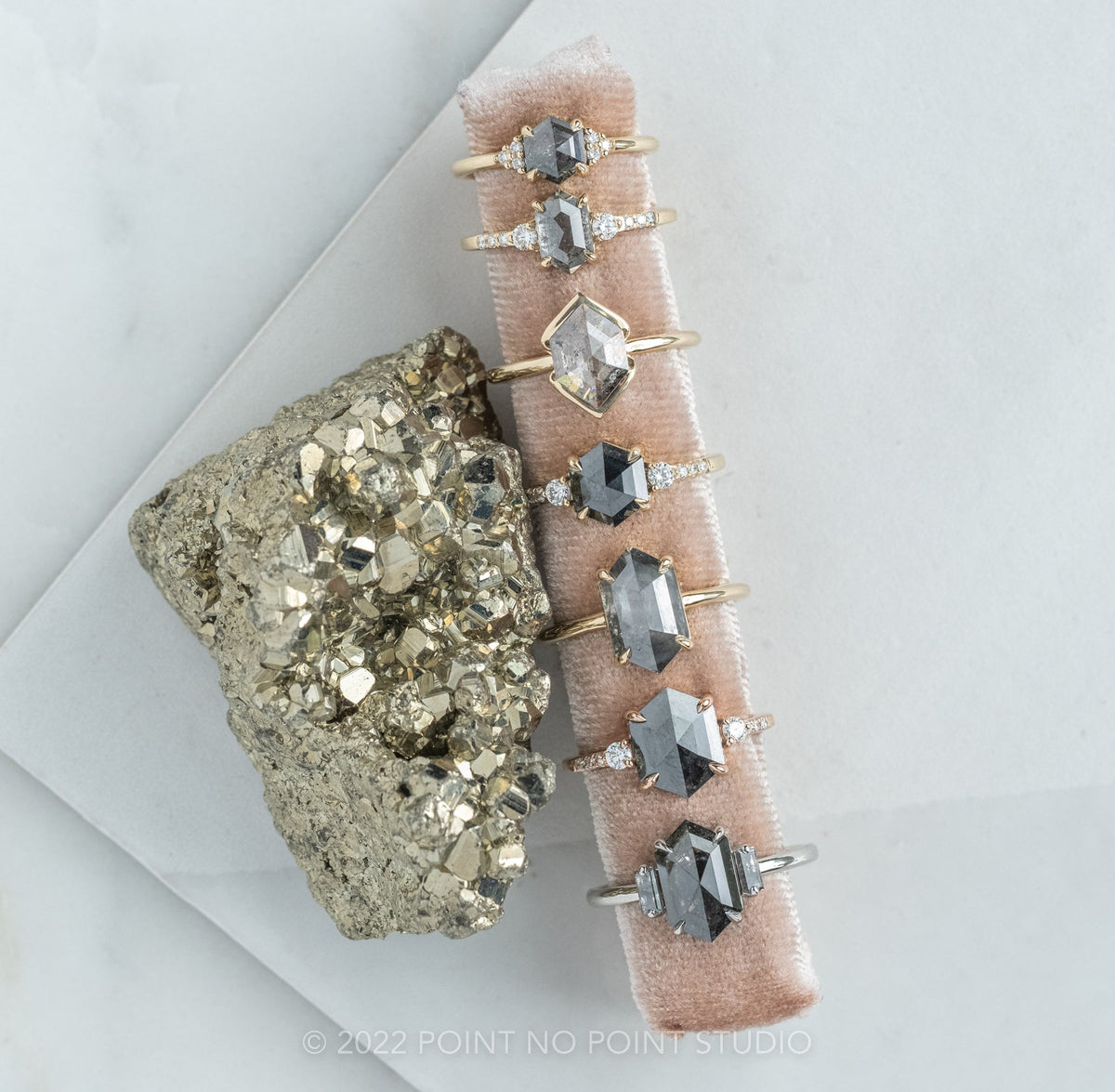 1.11 Carat Salt and Pepper Hexagon Diamond Engagement Ring, Eliza Setting