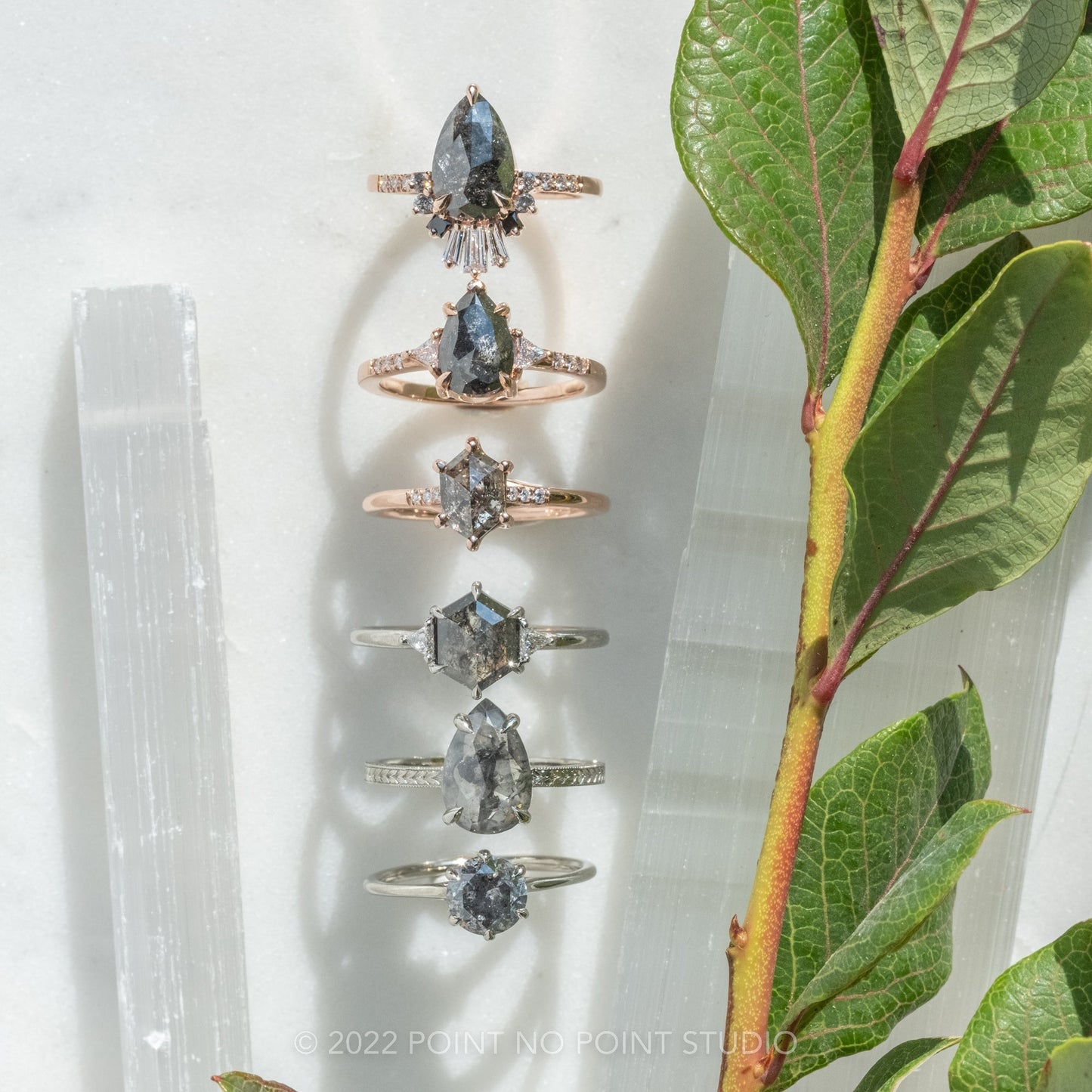 1.82 Carat Black Salt and Pepper Pear Diamond Engagement Ring, Eliza Setting