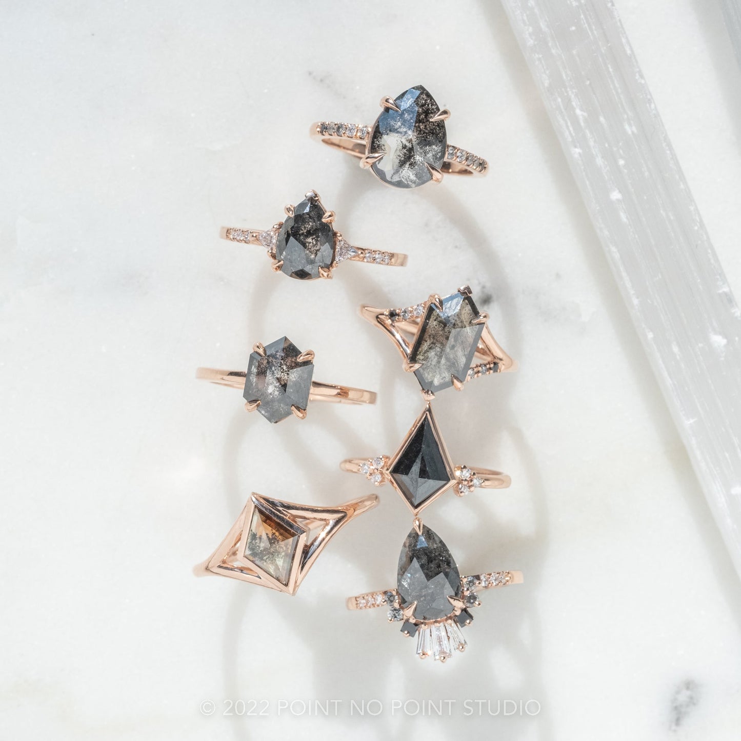 1.82 Carat Black Salt and Pepper Pear Diamond Engagement Ring, Eliza Setting