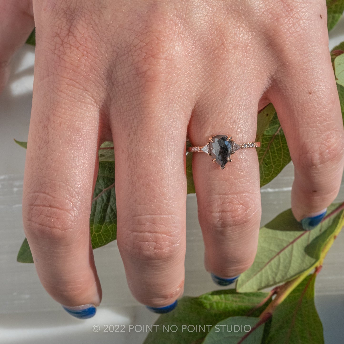 1.82 Carat Black Salt and Pepper Pear Diamond Engagement Ring, Eliza Setting