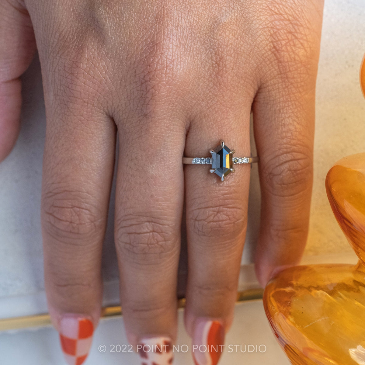 1.39 Carat Black Hexagon Diamond Engagement Ring, Ombre Jules Setting