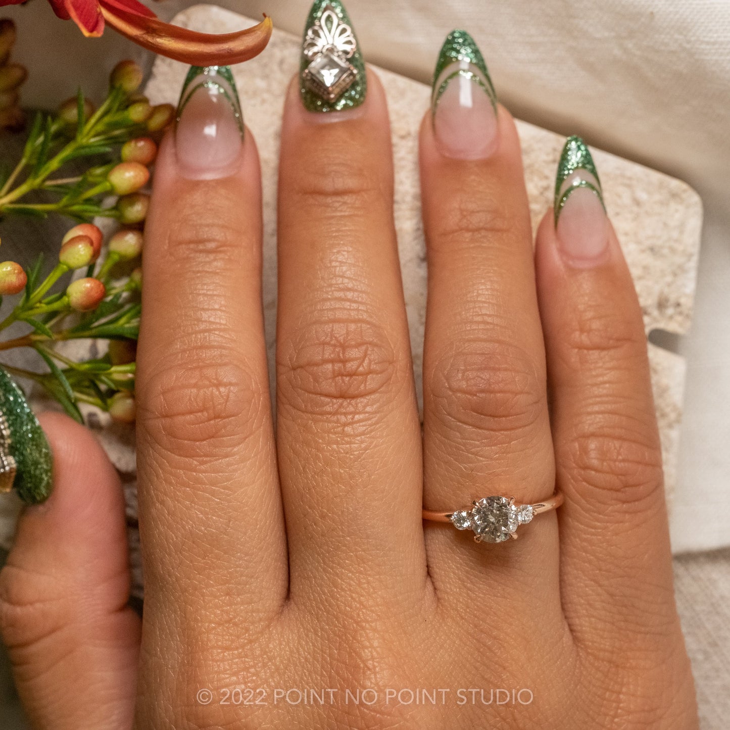 1.13 Carat Salt and Pepper Round Diamond Engagement Ring, Zoe Setting