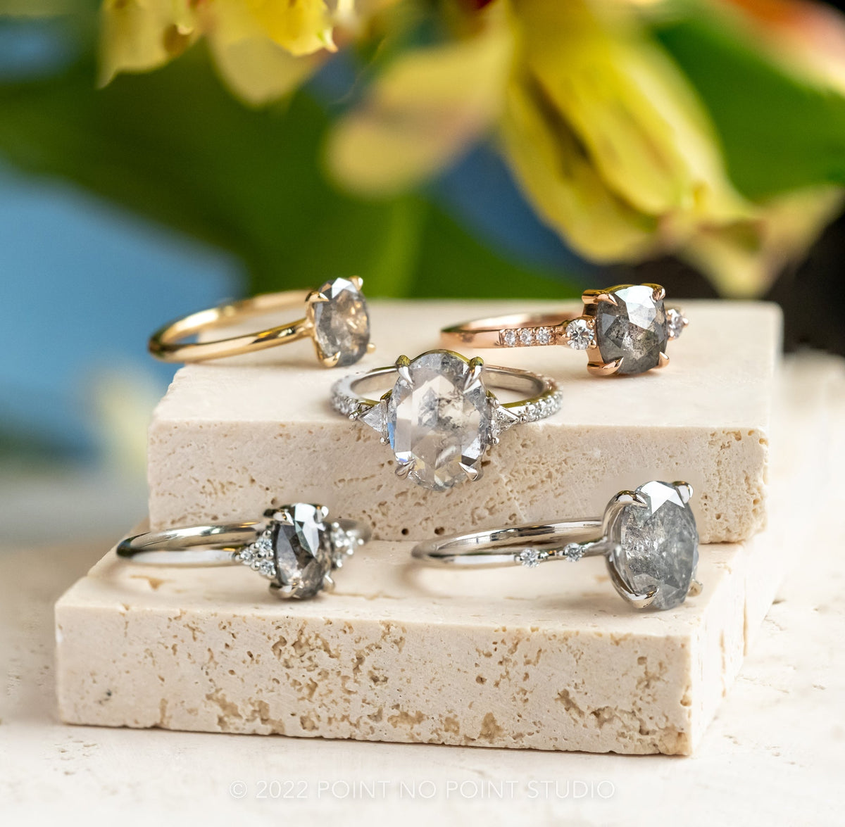 1.01 Carat Salt and Pepper Oval Diamond Engagement Ring, Quinn Setting