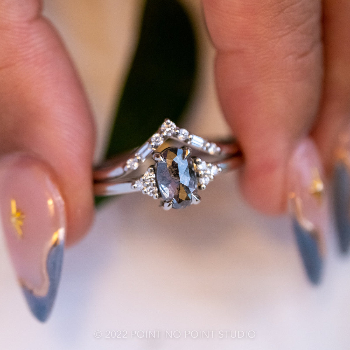 1.01 Carat Salt and Pepper Oval Diamond Engagement Ring, Quinn Setting