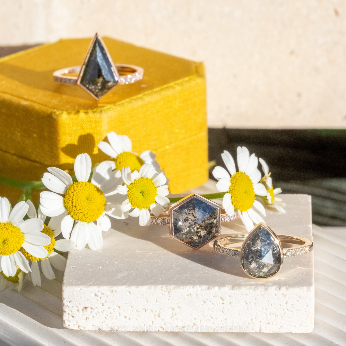 2.91 Carat Black Kite Diamond Engagement Ring, Bezel Jules Setting