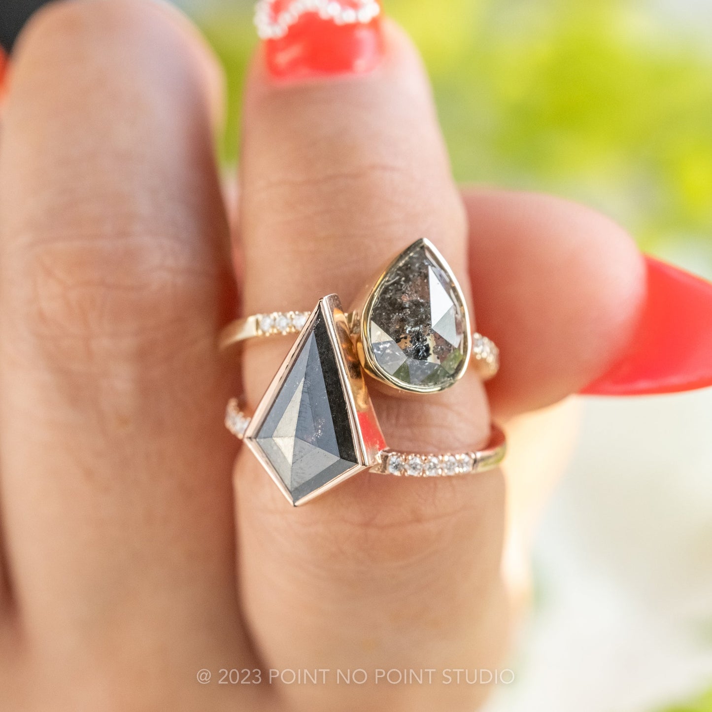 2.91 Carat Black Kite Diamond Engagement Ring, Bezel Jules Setting