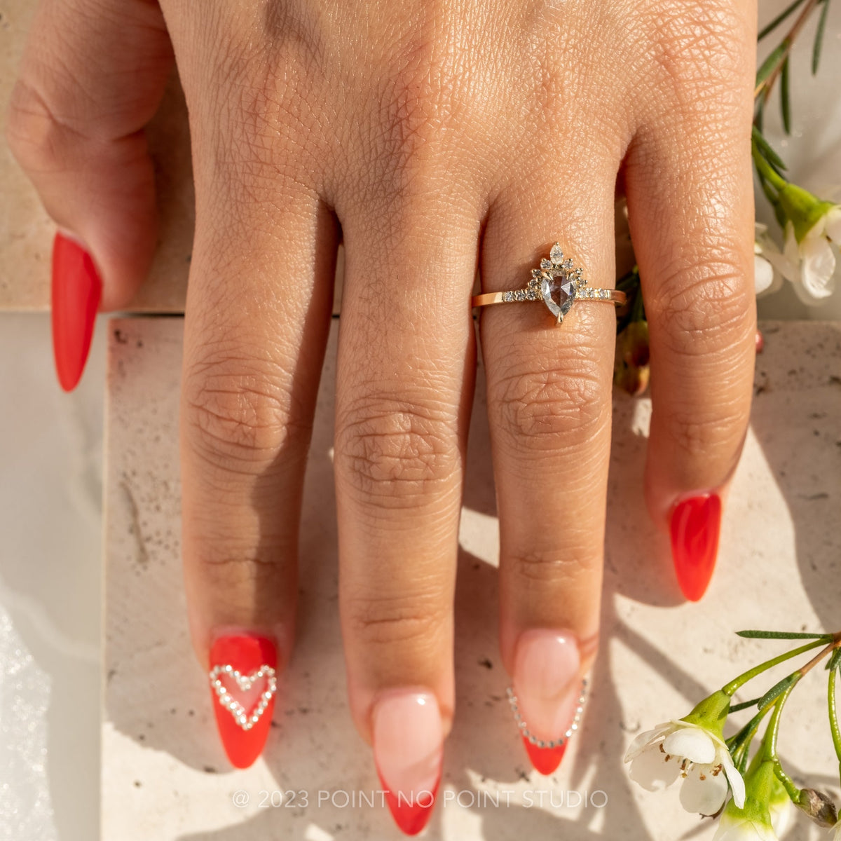.71 Carat Salt and Pepper Pear Diamond Engagement Ring, Avaline Setting