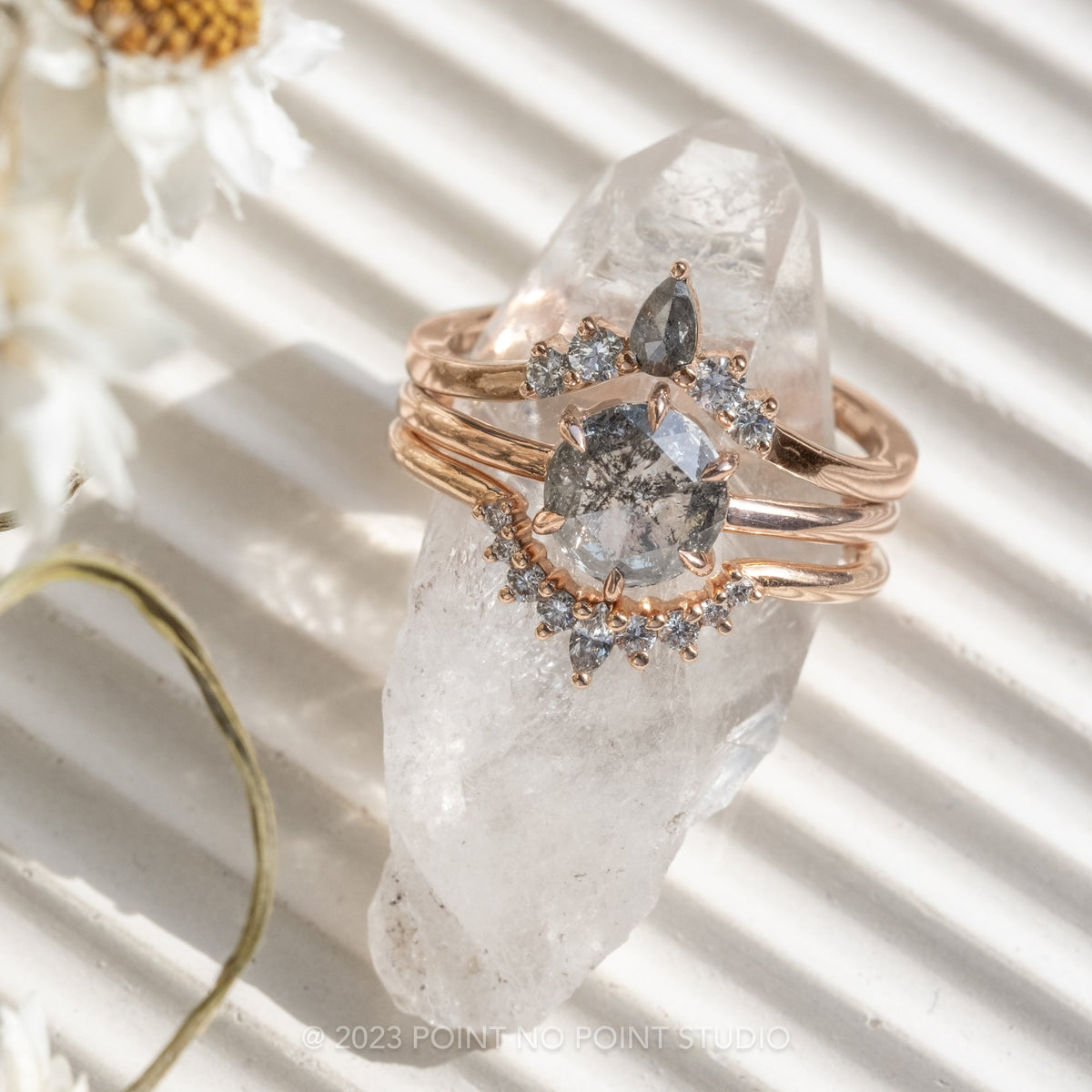 1.50 Carat Salt and Pepper Round Diamond Engagement Ring, Jane Setting