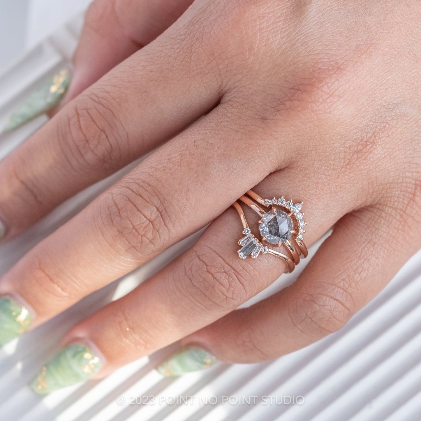 1.50 Carat Salt and Pepper Round Diamond Engagement Ring, Jane Setting