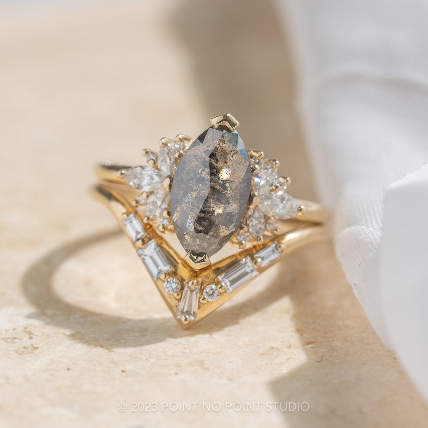 2.33 Carat Salt and Pepper Marquise Diamond Engagement Ring, Monarch Setting